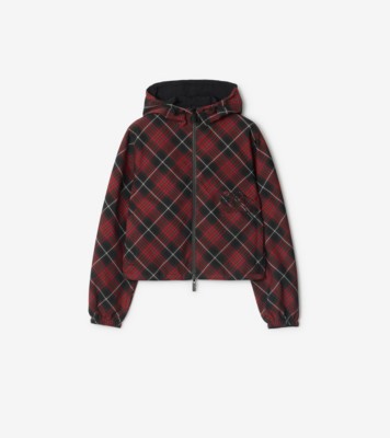 Cropped Reversible Check Hooded Jacket in Poppy red - Women