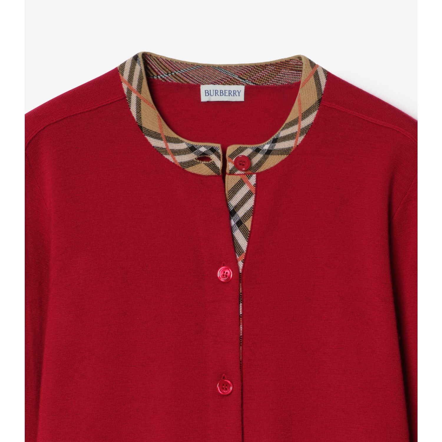 Check Trim Wool Cardigan