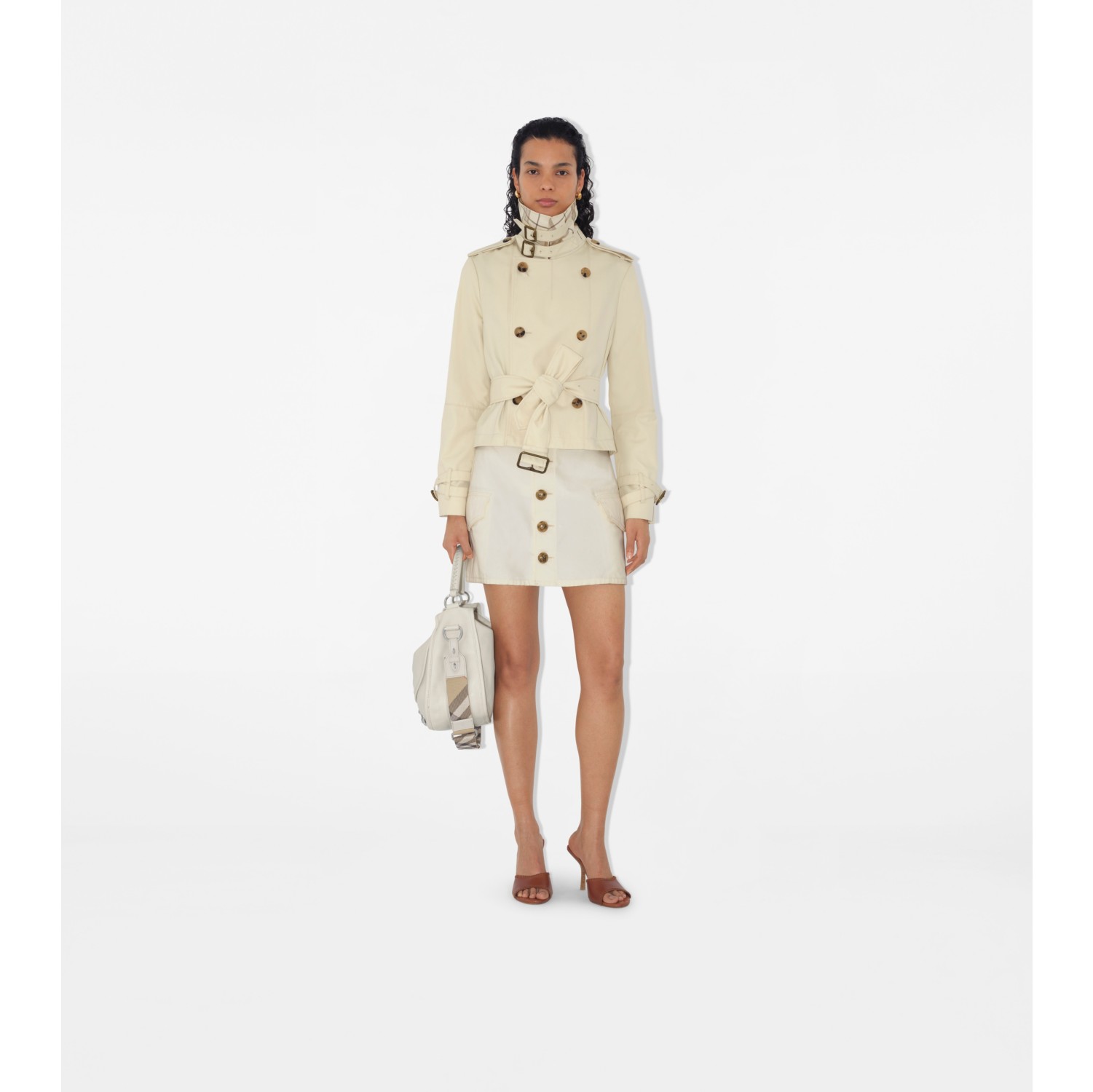 Cropped Cotton Blend Trench Jacket