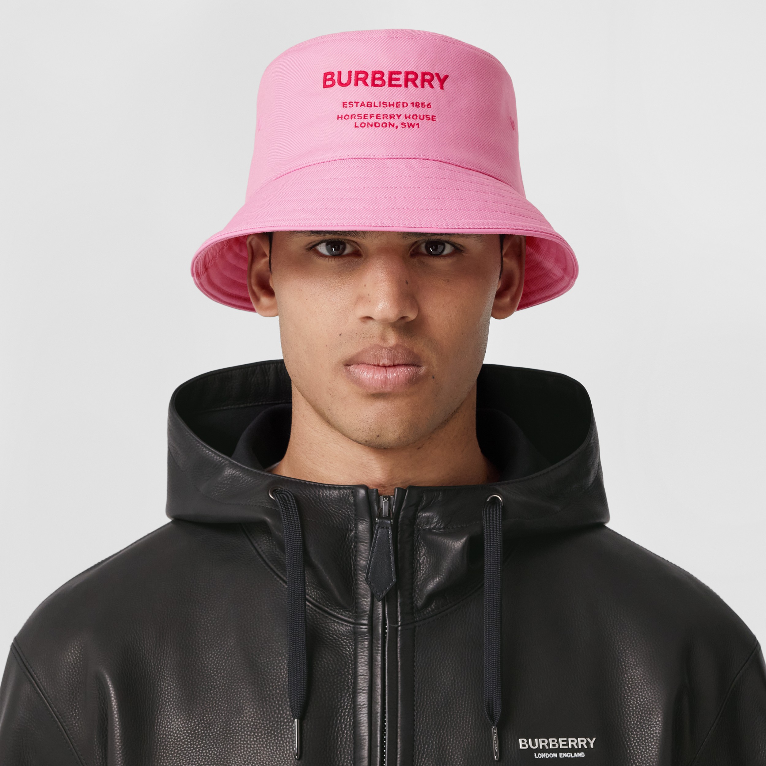 Horseferry Motif Cotton Bucket Hat in Primrose Pink | Burberry® Official - 3