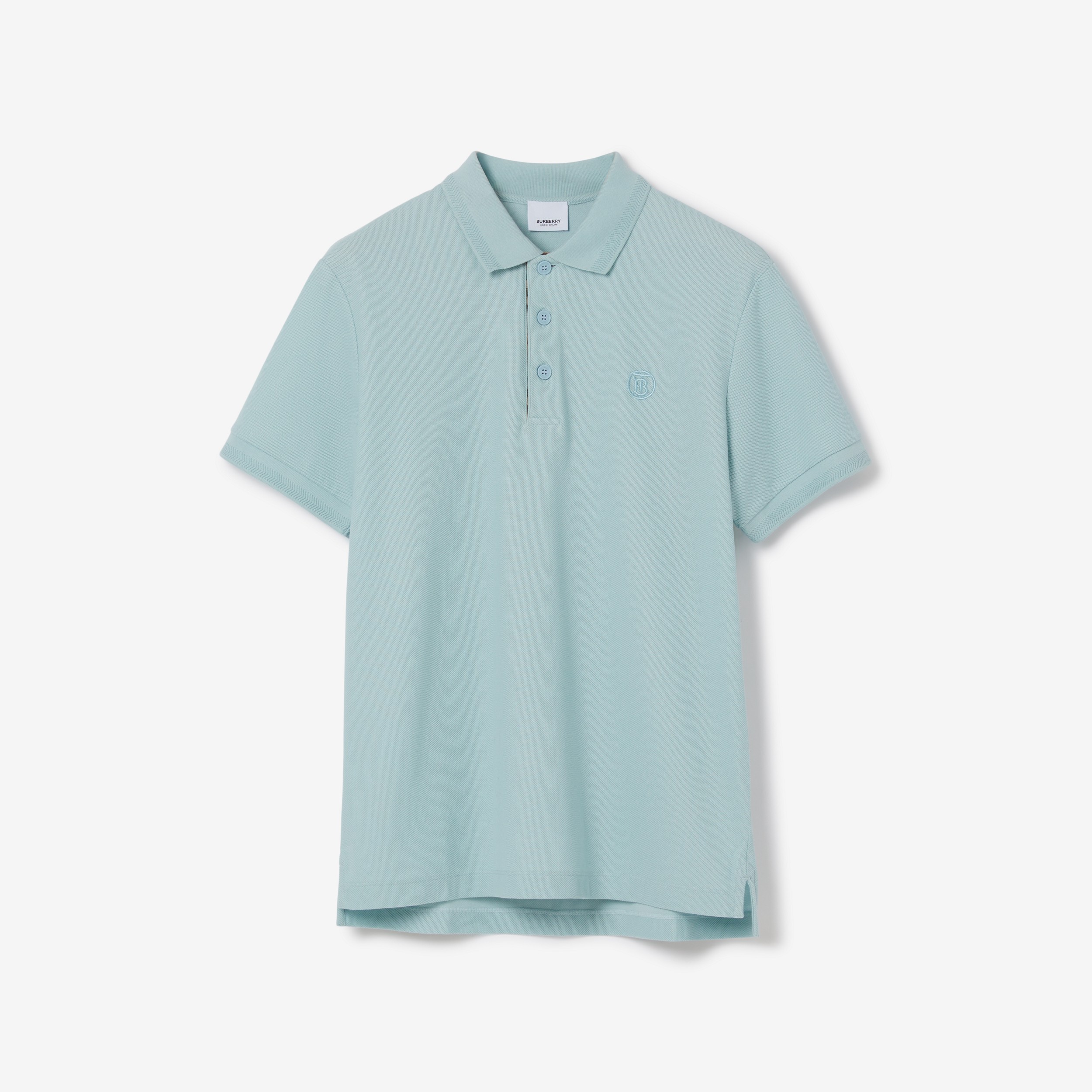 Monogram Motif Cotton Piqué Polo Shirt in Duck Egg Blue - Men | Burberry® Official - 1