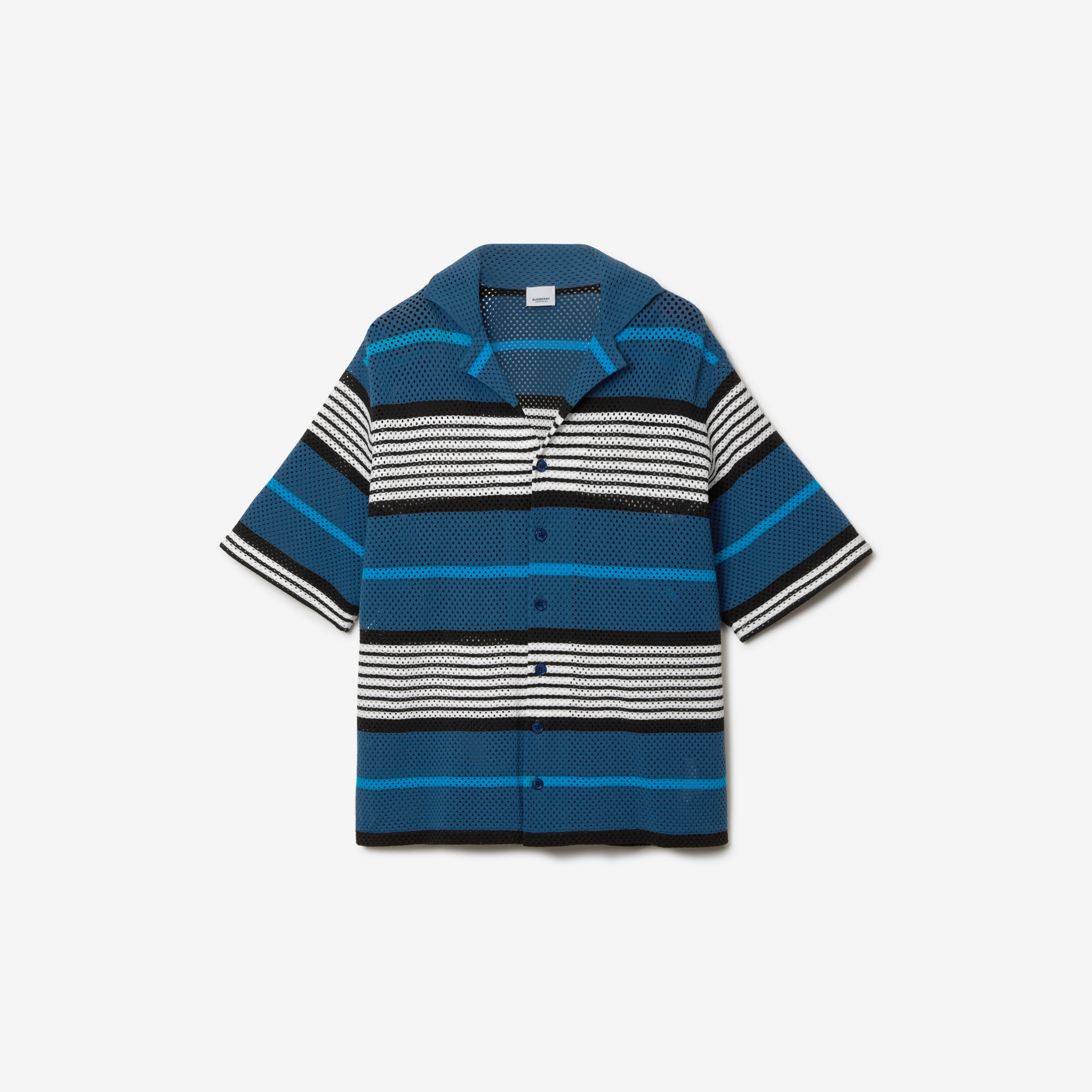 Short-sleeve Stripe Print Nylon Oversized Shirt in Rich Navy - Men | Burberry® Official - 1