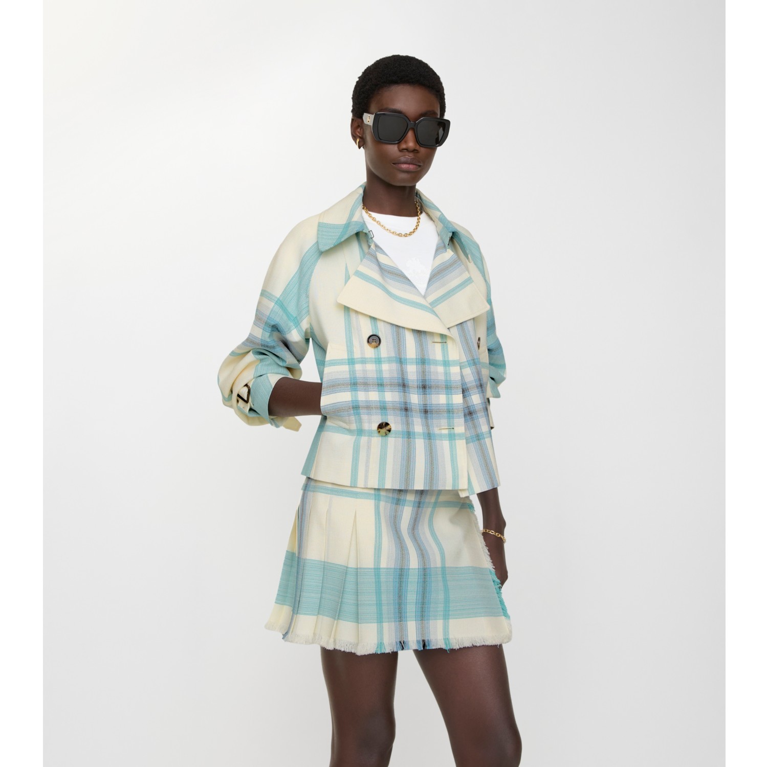 Cropped Check Ladybrook Trench Jacket​ in Tidal blue - Women | Burberry® Official