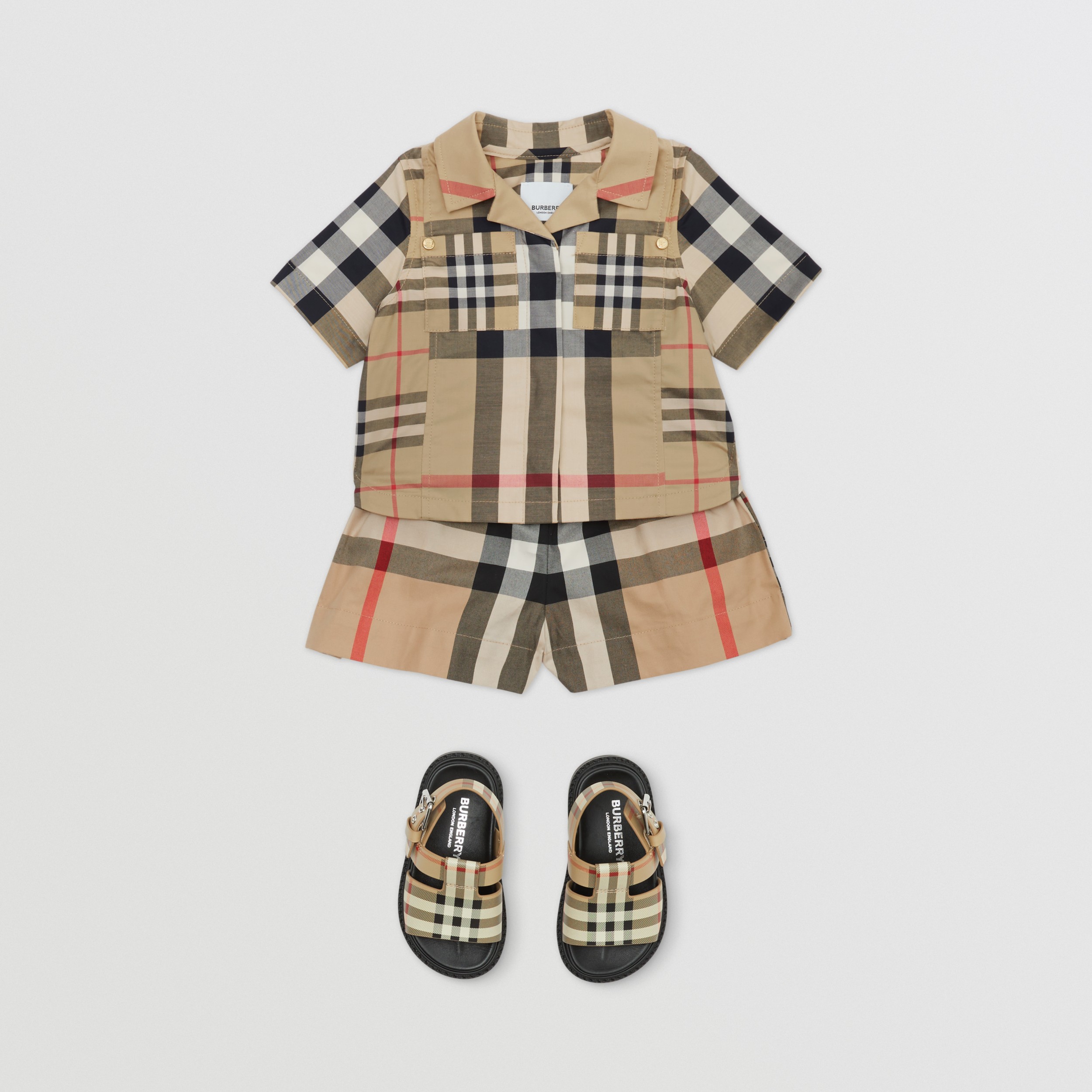 Short-sleeve Patchwork Check Stretch Cotton Shirt in Archive Biege -  Children | Burberry® Official