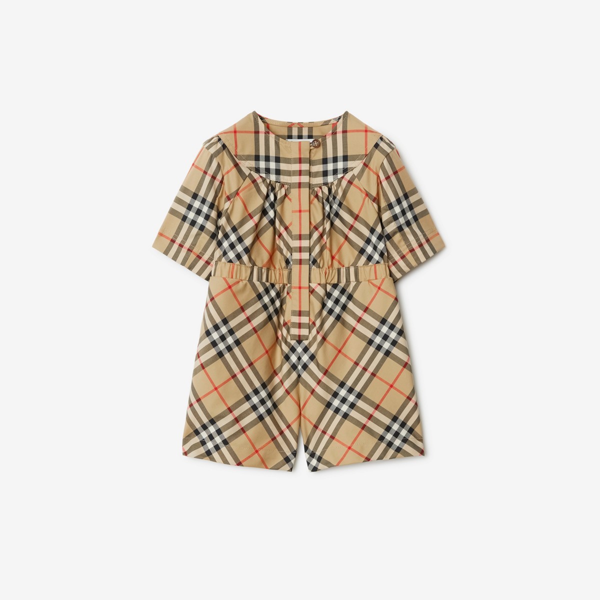 Burberry Kids'  Childrens Check Stretch Cotton Playsuit In Archive Beige