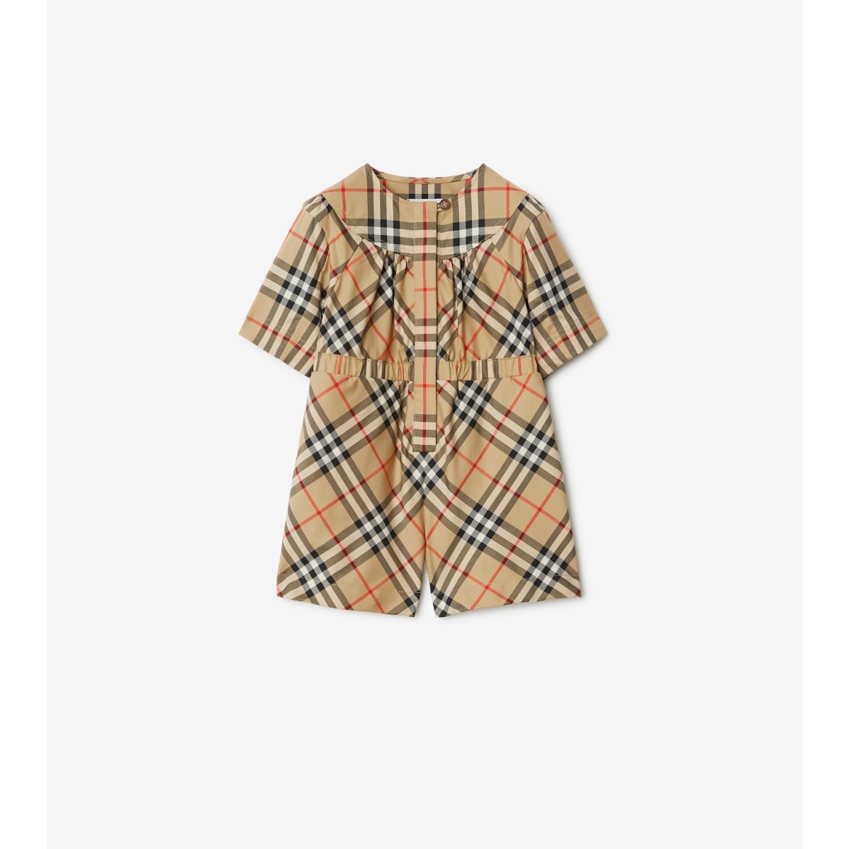 Burberry Kids'  Childrens Check Stretch Cotton Playsuit In Archive Beige