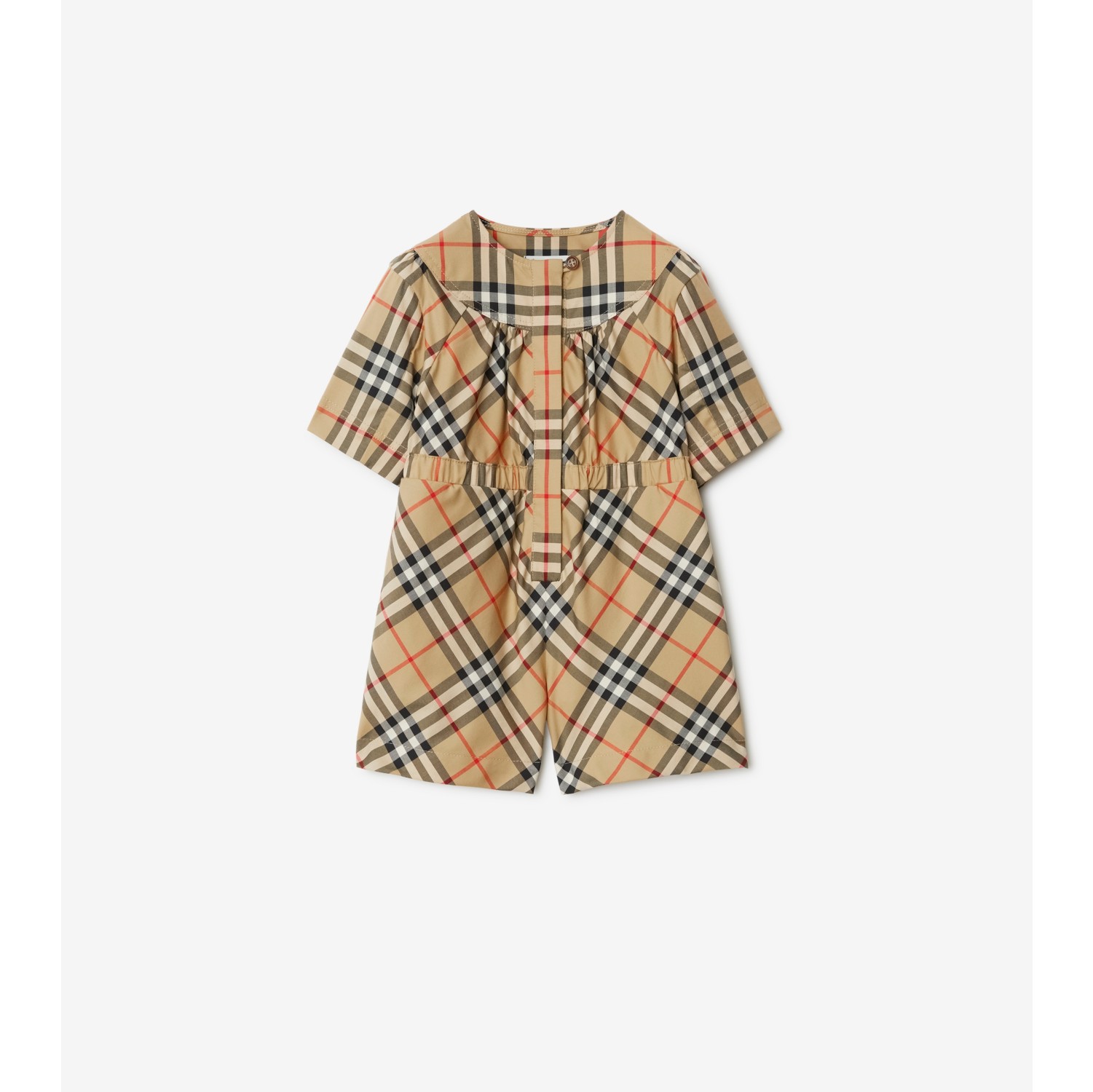 Macacao infantil de algodao stretch em Check Bege classico Burberry oficial