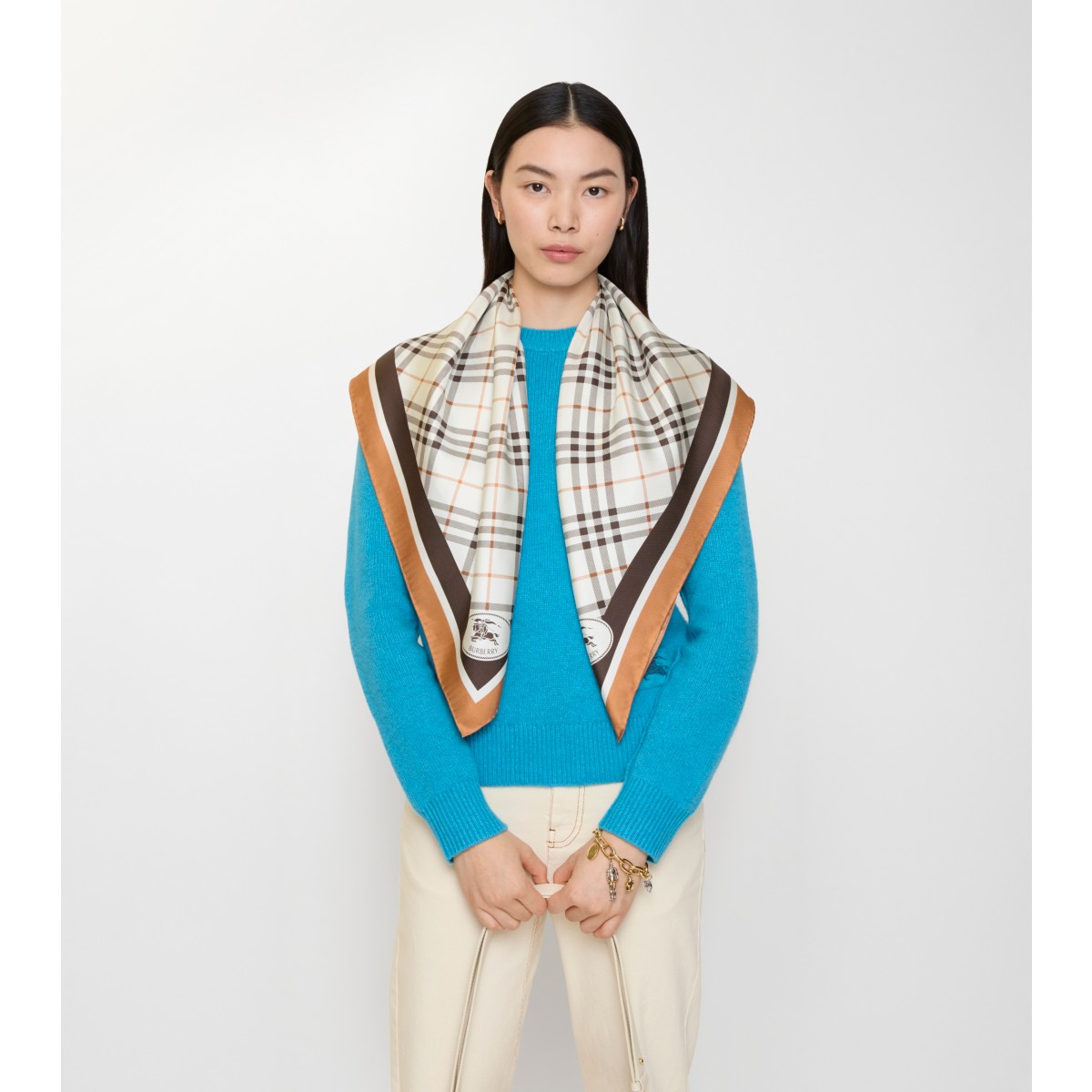  Check Knight Stamp Silk Scarf