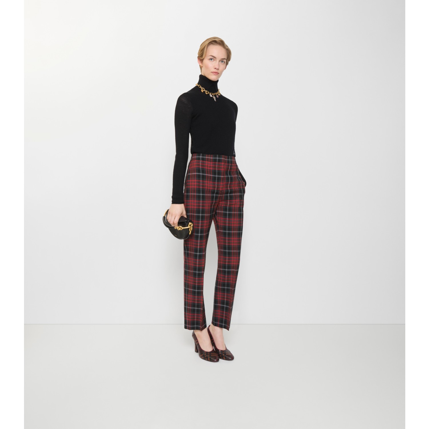 Check Wool Blend Tailored Trousers