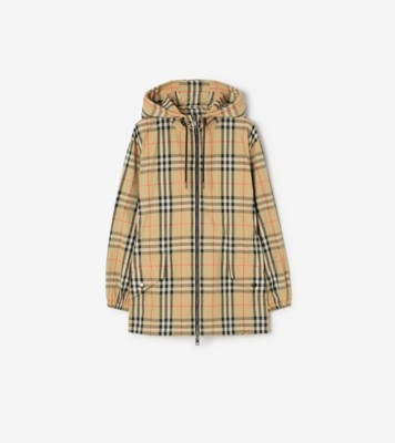 Check Nylon Hooded Jacket in Sand beige - Women | Burberry® Official