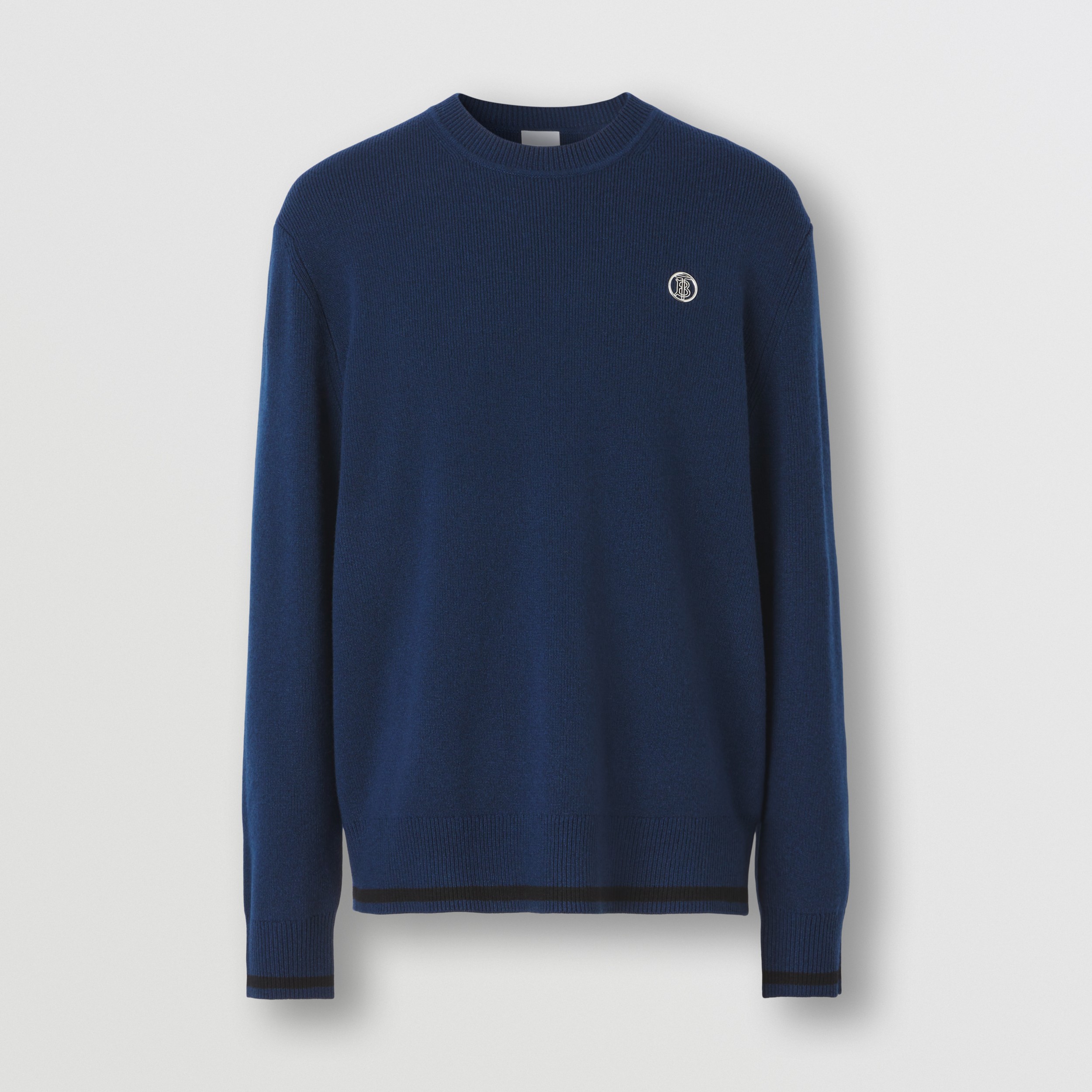 Monogram Motif Cashmere Cotton Sweater in Ink Blue - Men | Burberry ...