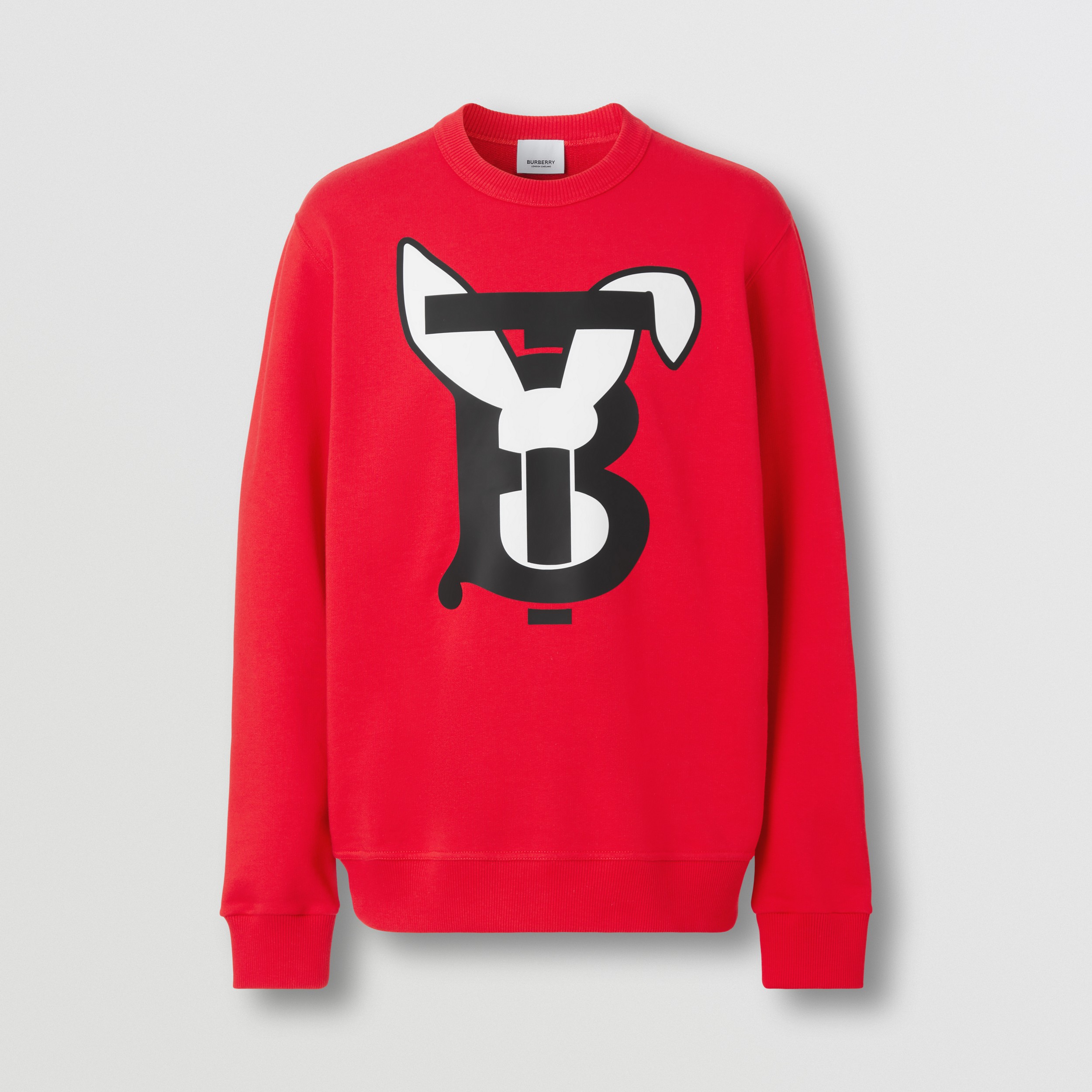 Rabbit Print Cotton Sweatshirt in Bright Red - Men | Burberry® Official - 4