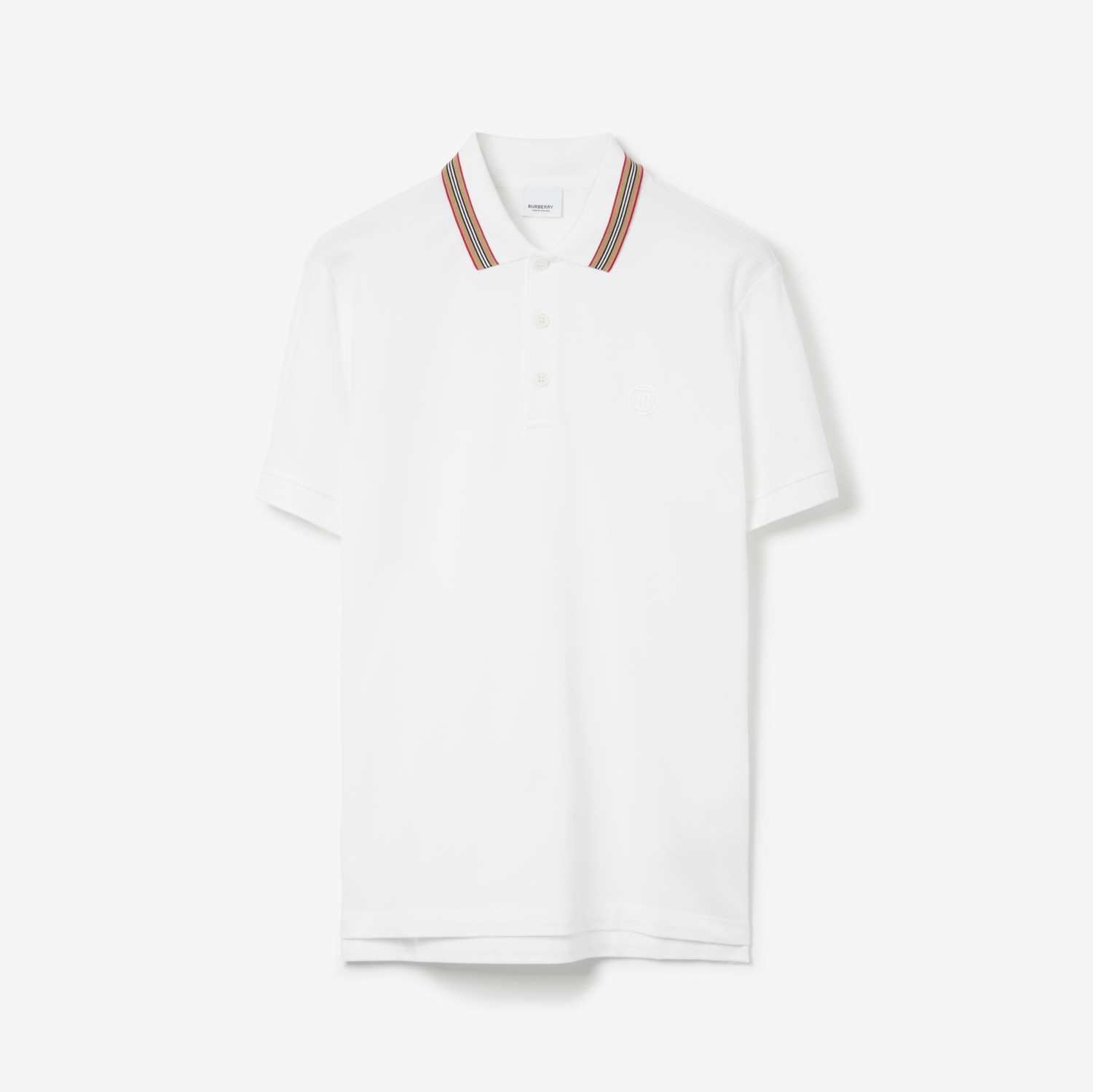 Camisa polo com gola de listras icônicas (Branco) - Homens | Burberry® oficial