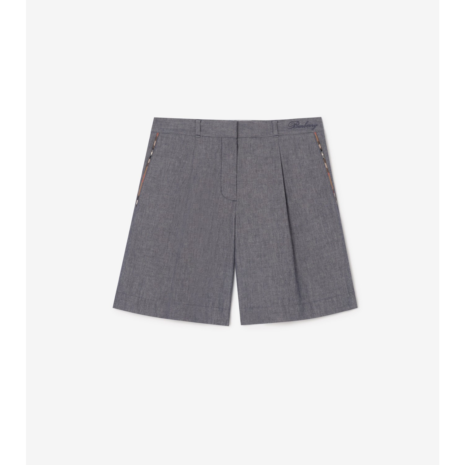 Cotton Chambray Tailored Shorts in Damson blue melange - Women | Burberry® Official