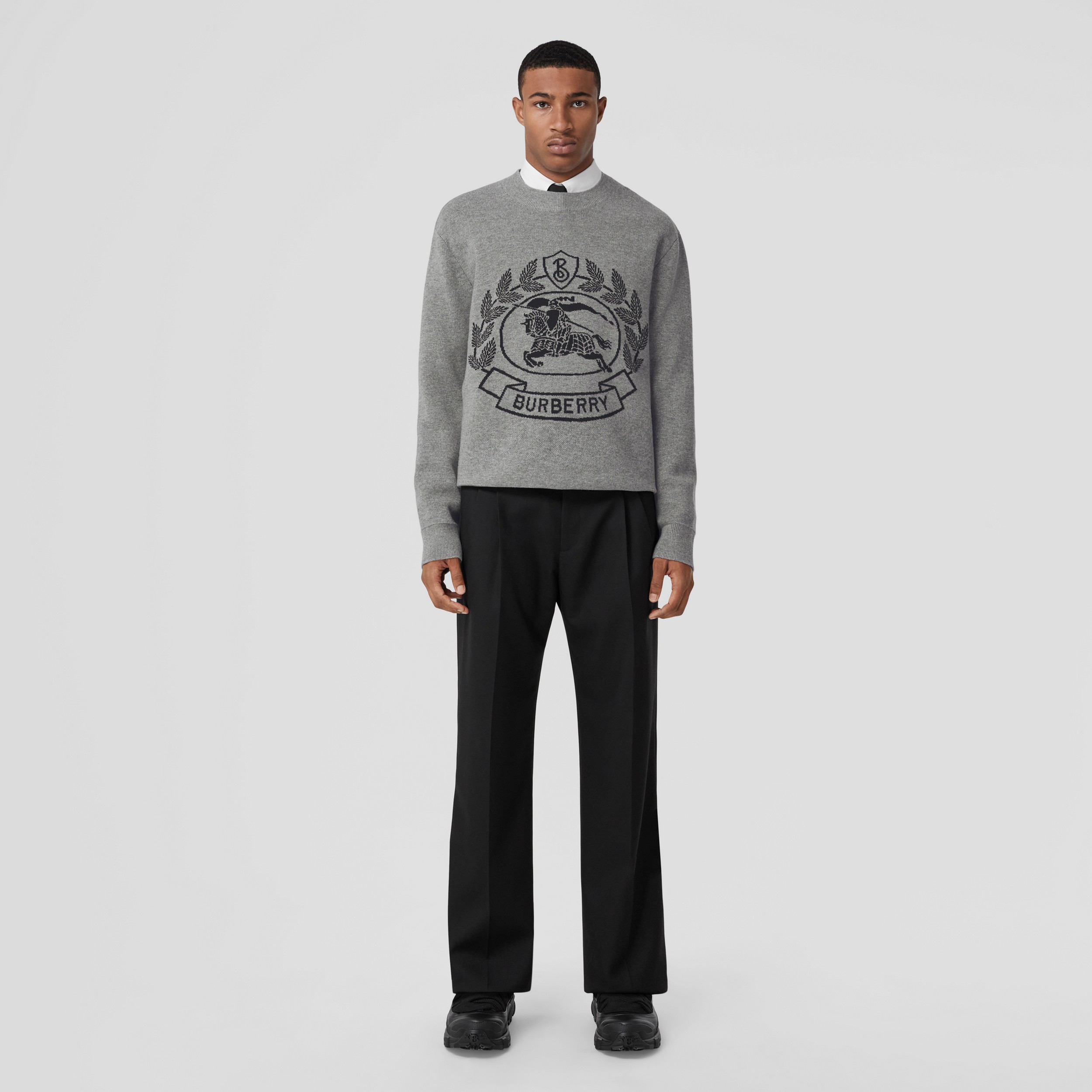 EKD Wool Jacquard Oversized Sweater in Dark Thunder Grey - Men | Burberry® Official - 4