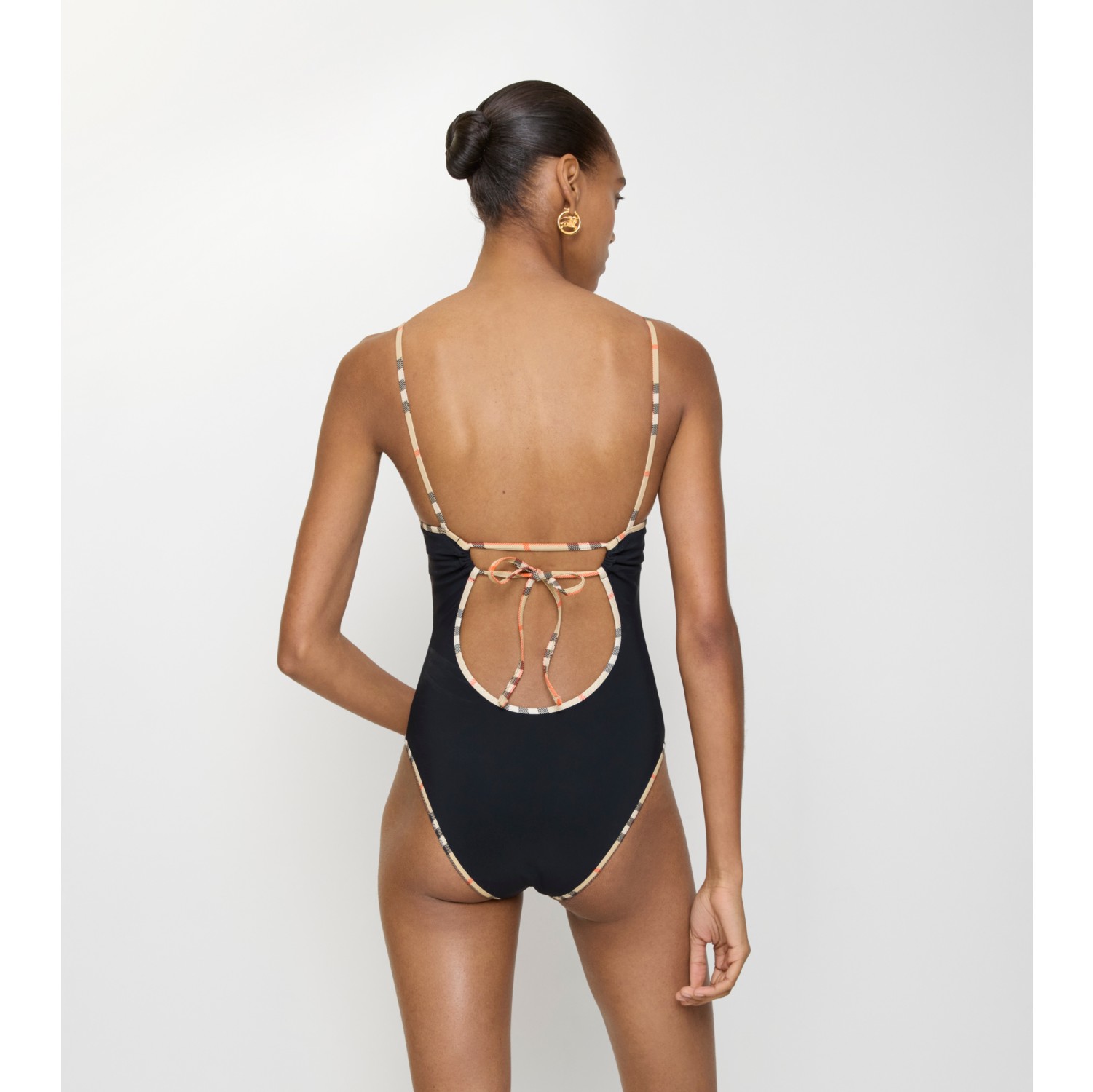 Badeanzug mit Check-Besatz