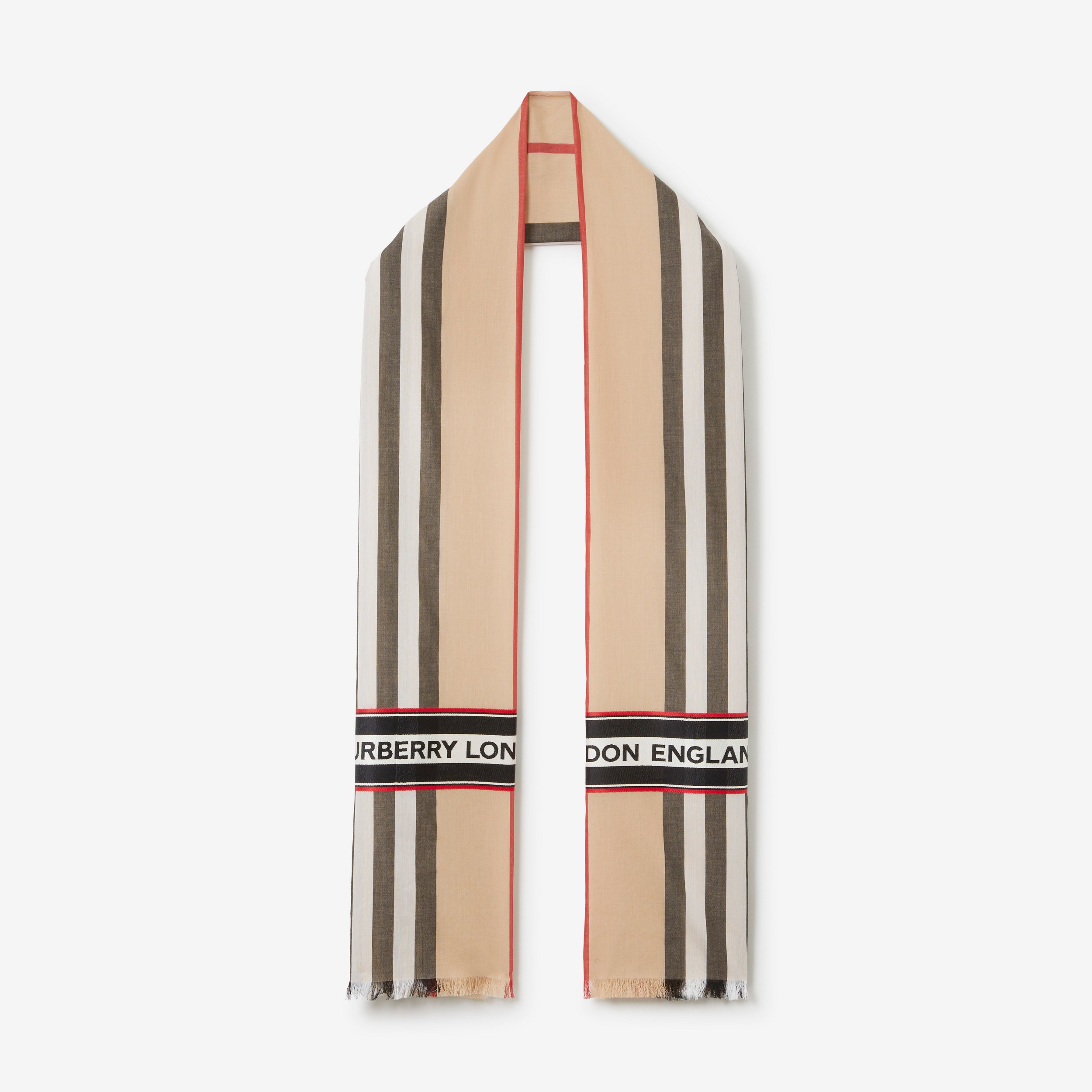 Pañuelo en algodón y seda a rayas Icon Stripe (Beige Vintage) | Burberry® oficial - 1