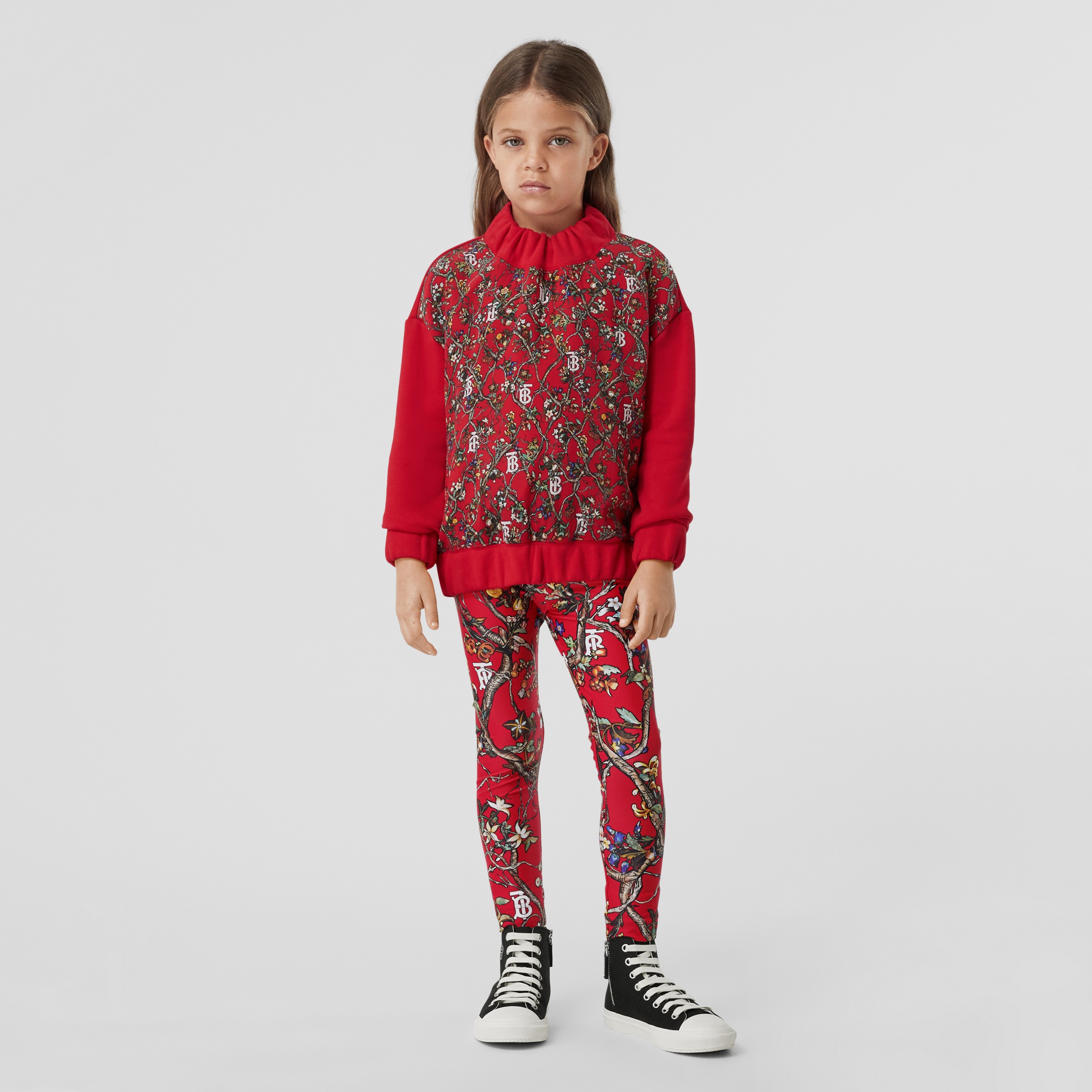 Monogram Motif Silk Panel Cotton Sweatshirt in Bright Red - Children | Burberry® Official - 3