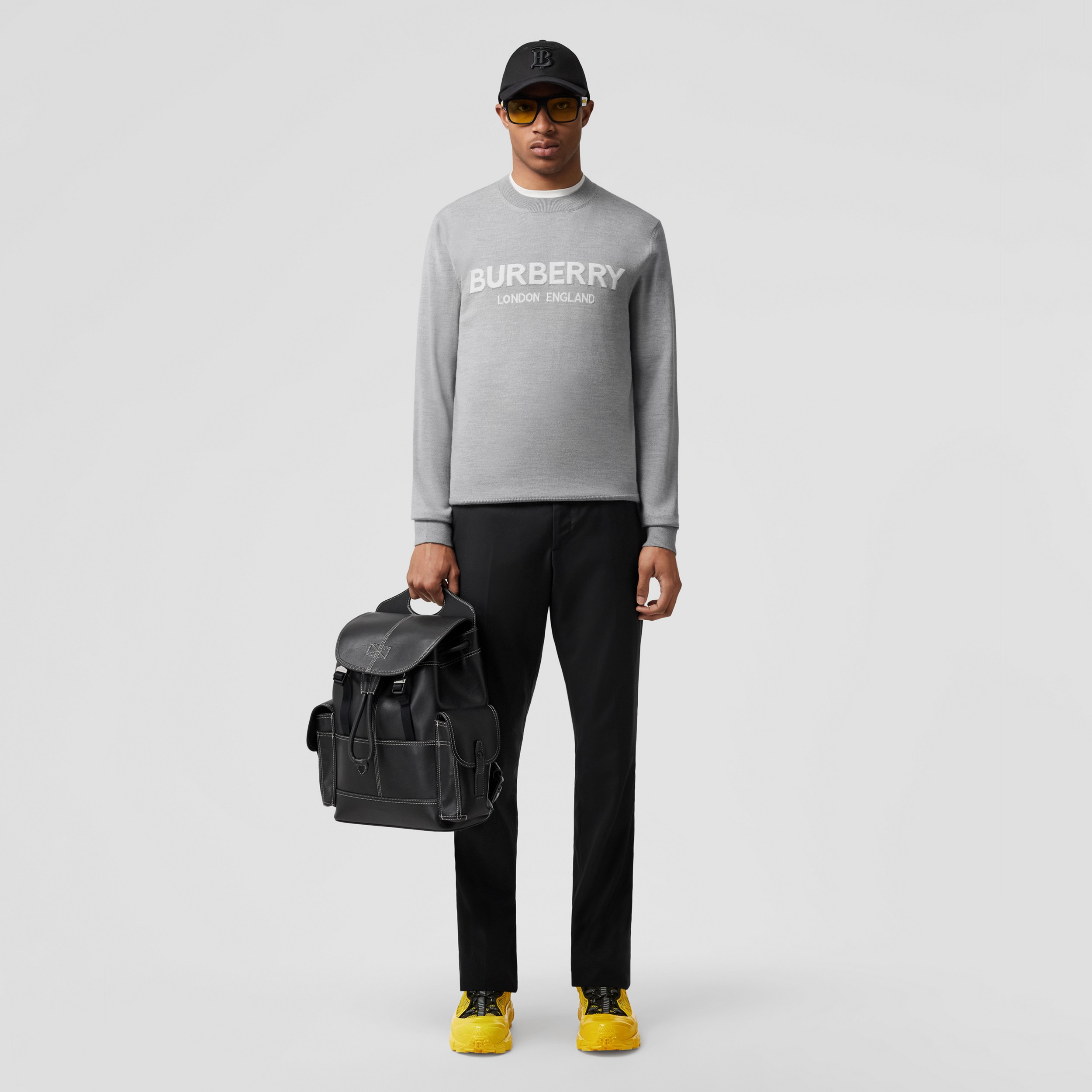 Logo Intarsia Wool Blend Sweater in Grey Melange - Men | Burberry® Official - 1
