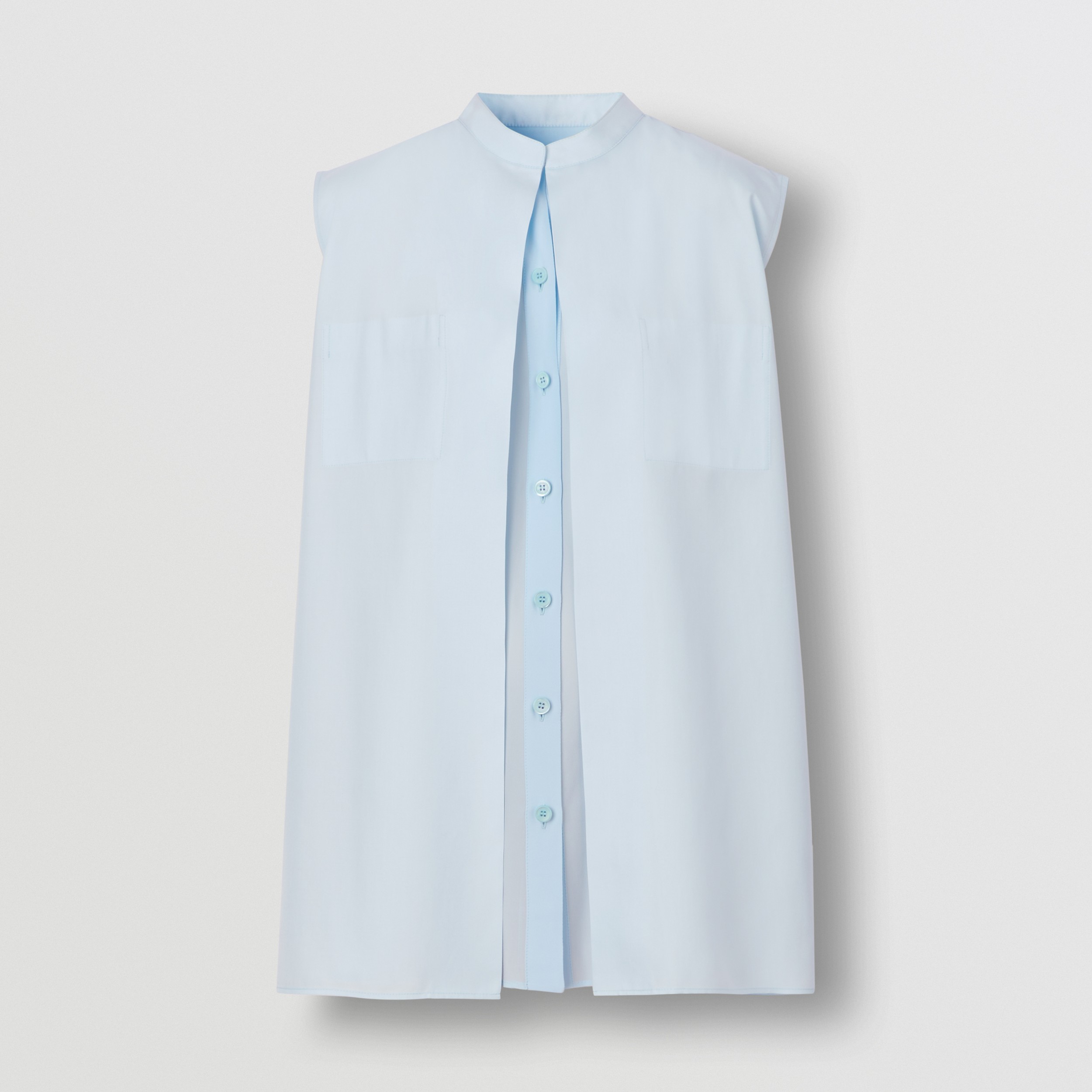 Logo Detail Sleeveless Silk Crepe de Chine Shirt in Pale Blue - Women | Burberry® Official - 4