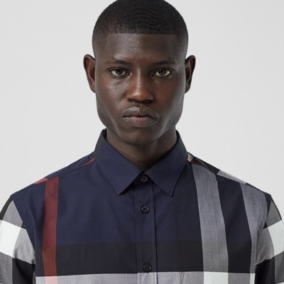 check stretch cotton poplin shirt