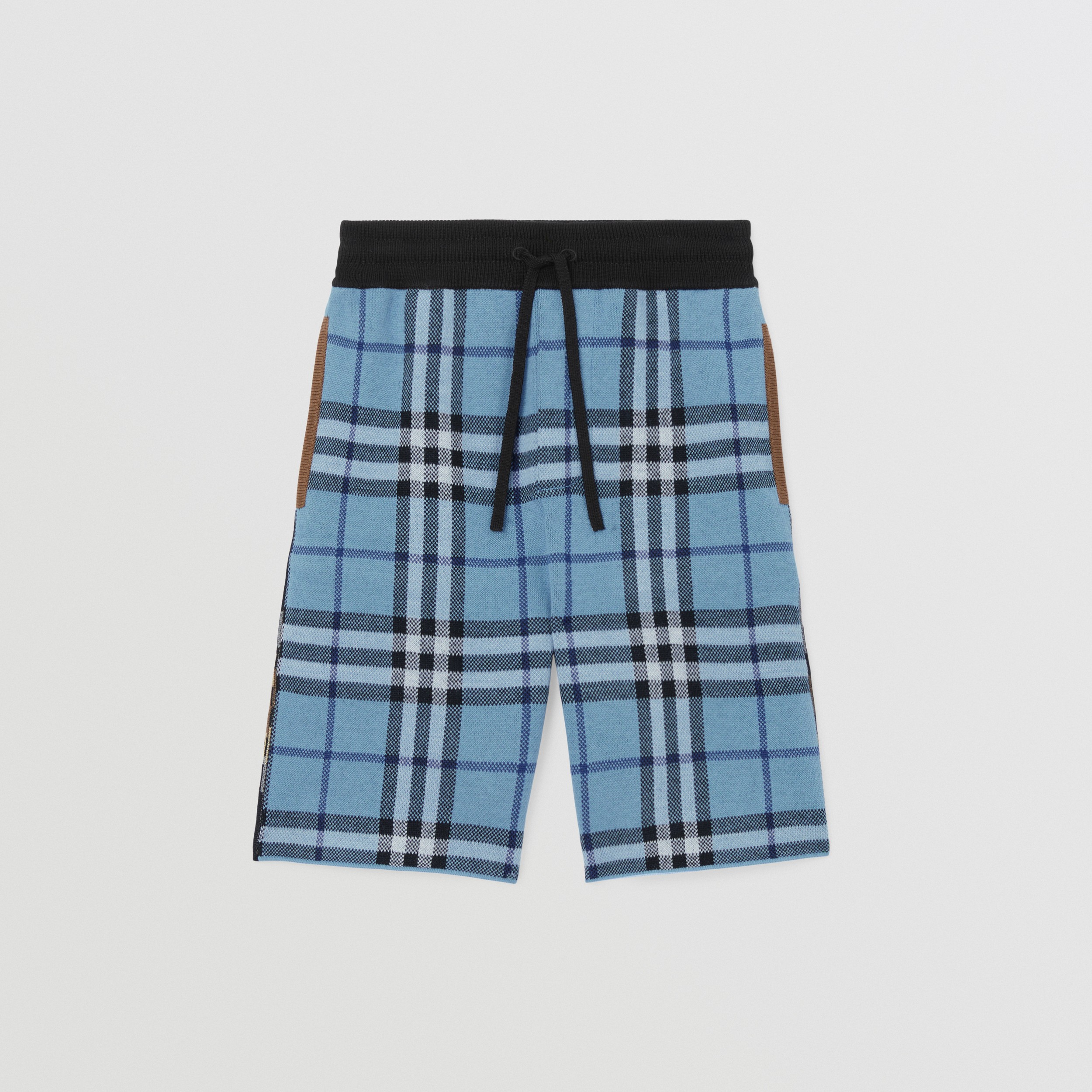 Contrast Check Wool Cotton Blend Shorts in Blue | Burberry® Official - 1