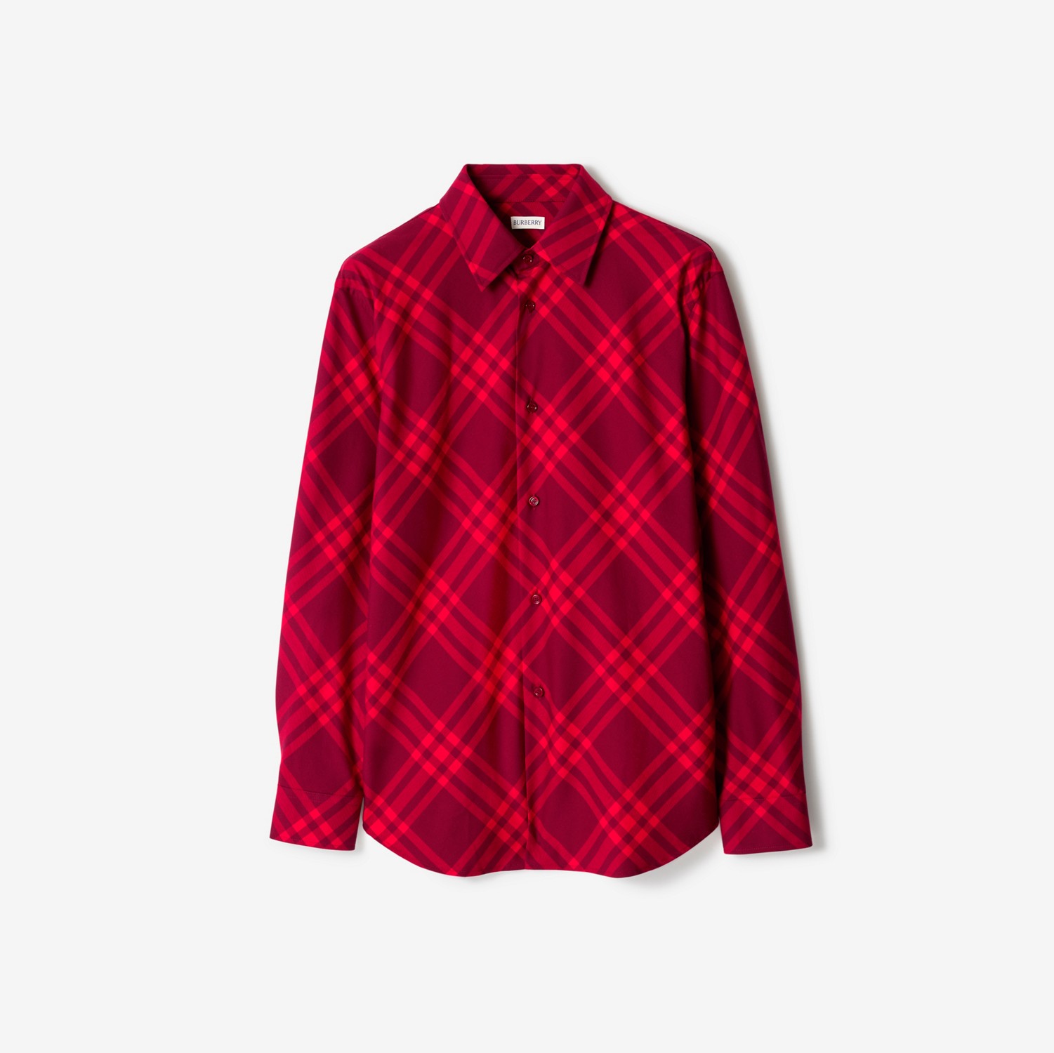 格纹棉质衬衫 (树莓红) - 男士 | Burberry® 博柏利官网