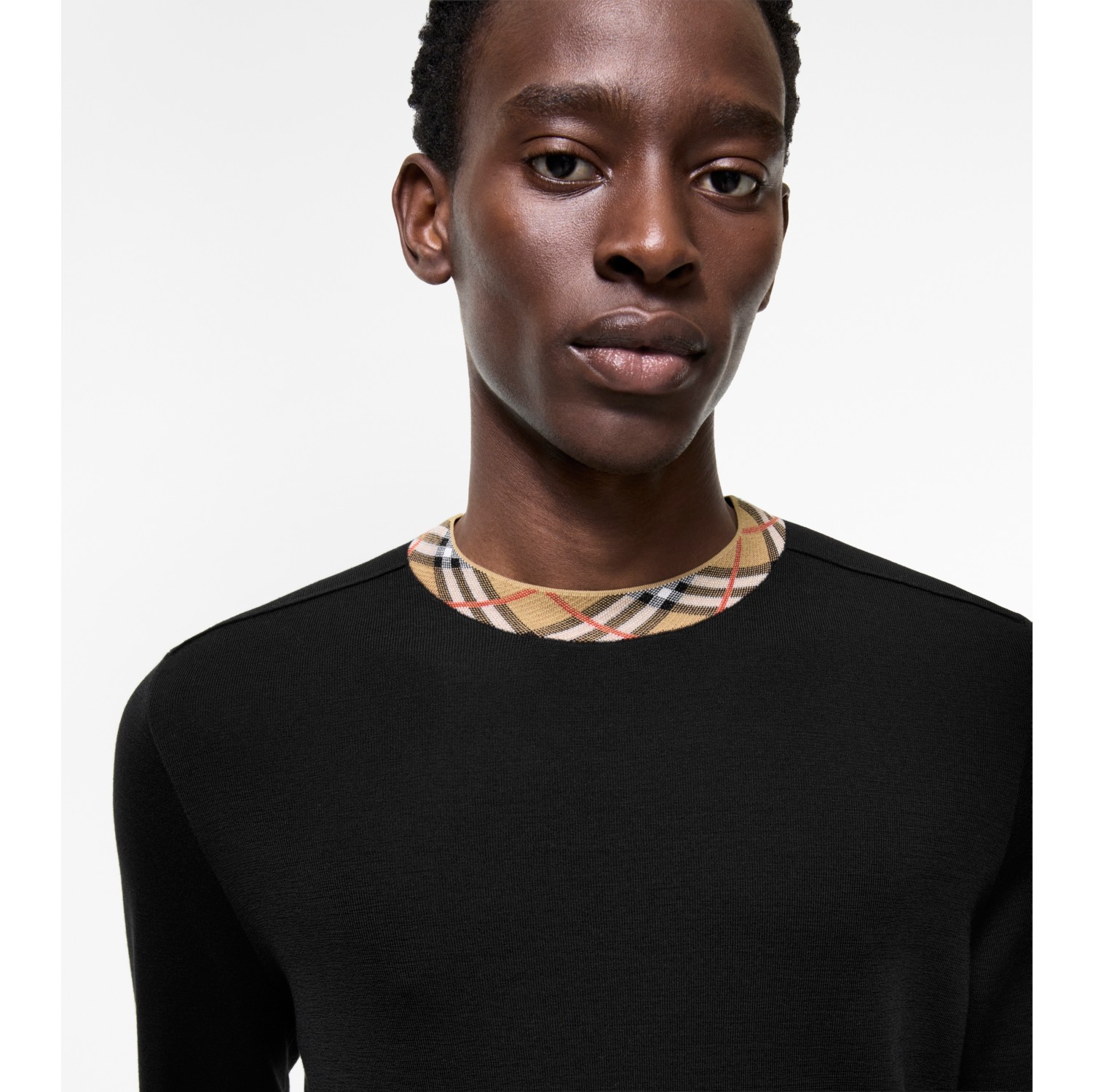 Check Trim Wool Sweater in Black - Men | Burberry® Official