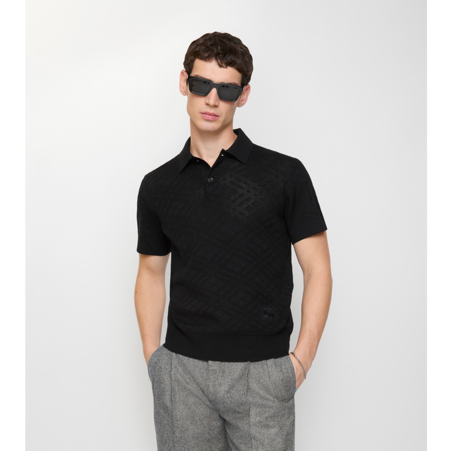 Check Wool Polo Shirt in Black - Men | Burberry® Official