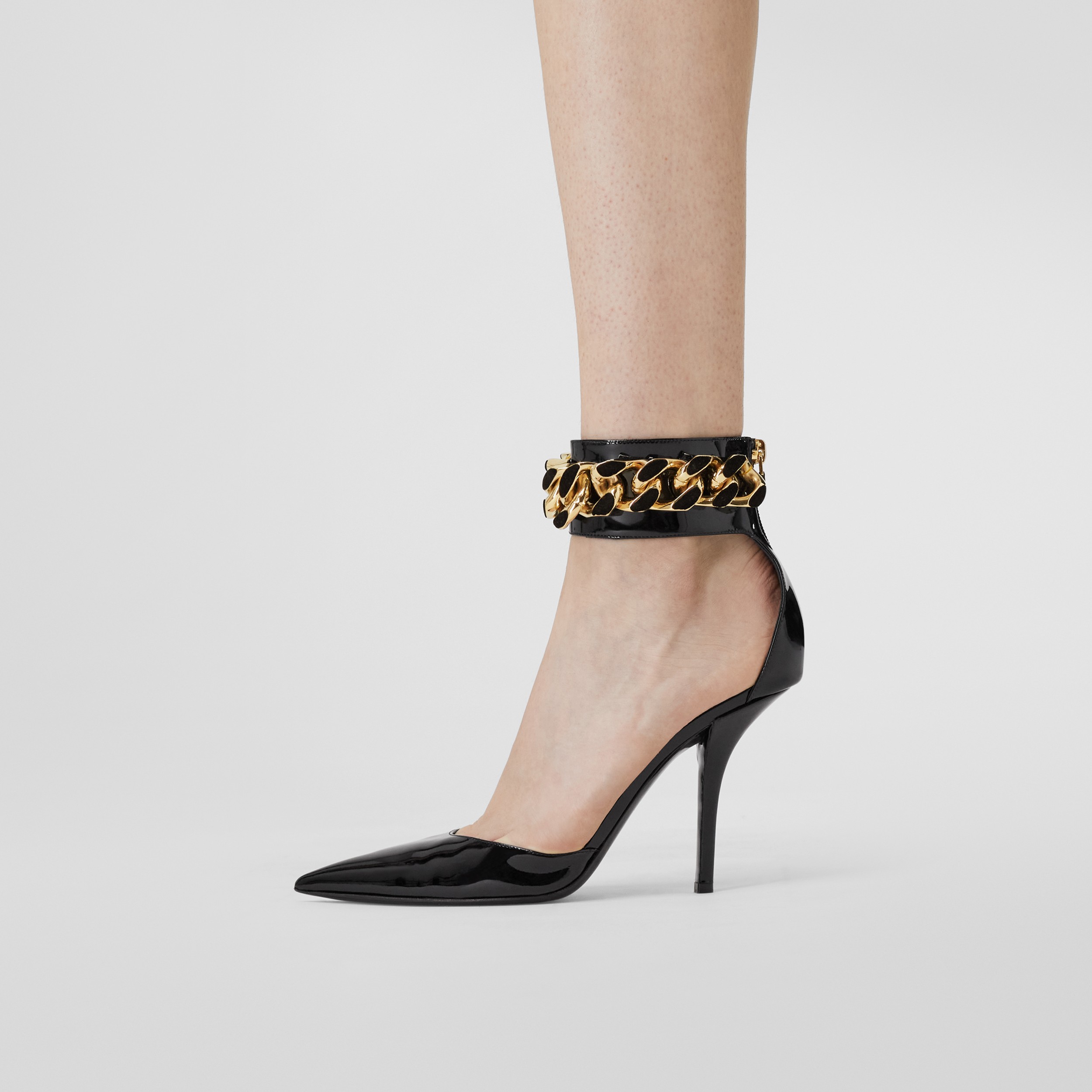 Chain-link Detail Patent Leather Point-toe Pumps in Black - Women | Burberry® Official - 3