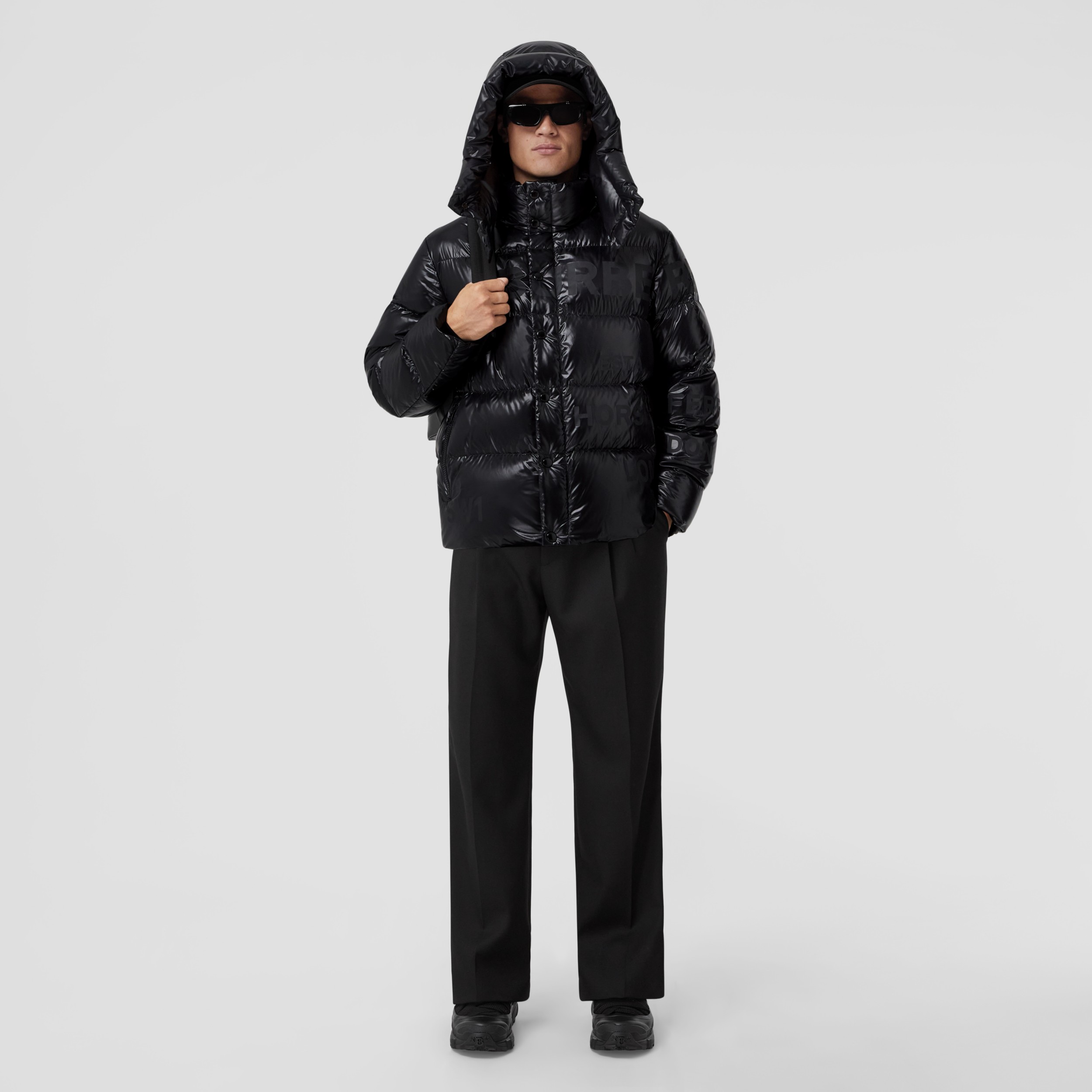 Detachable Hood Horseferry Print Puffer Jacket in Black - Men | Burberry® Official - 1