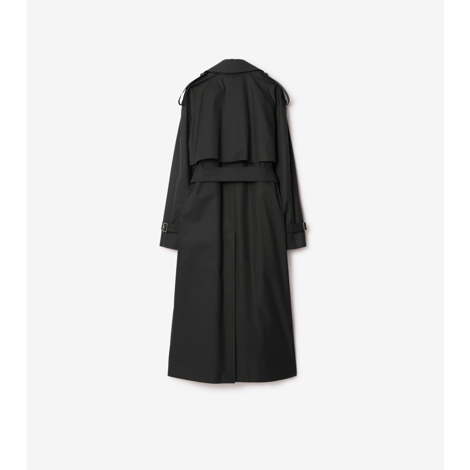 Long Gabardine Trench Coat in Onyx - Women, Cotton Gabardine