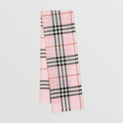 Burberry Check Lightweight Wool Silk Scarf In Pale Candy Pink