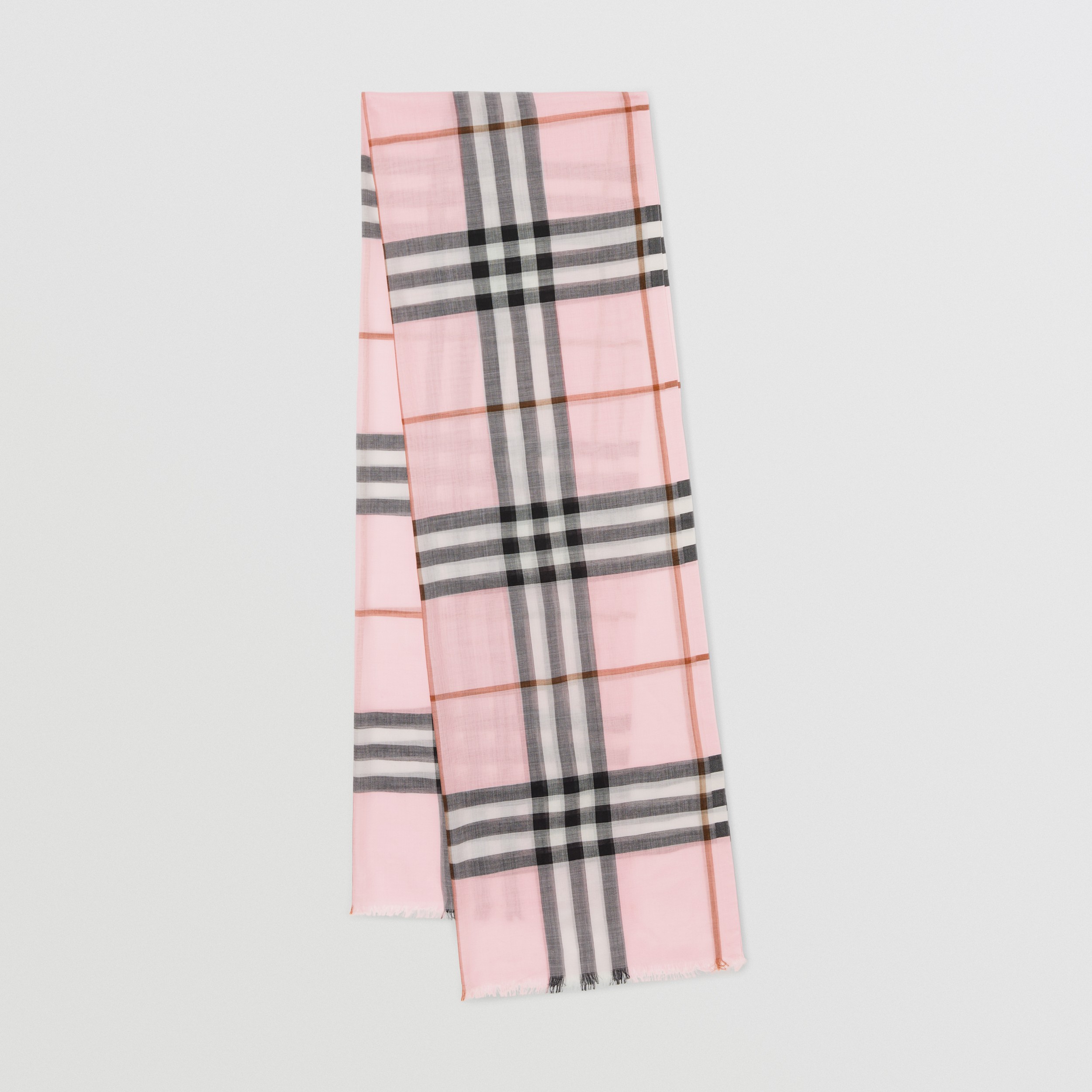 Check Lightweight Wool Silk Scarf in Pale Candy Pink | Burberry® Official - 1