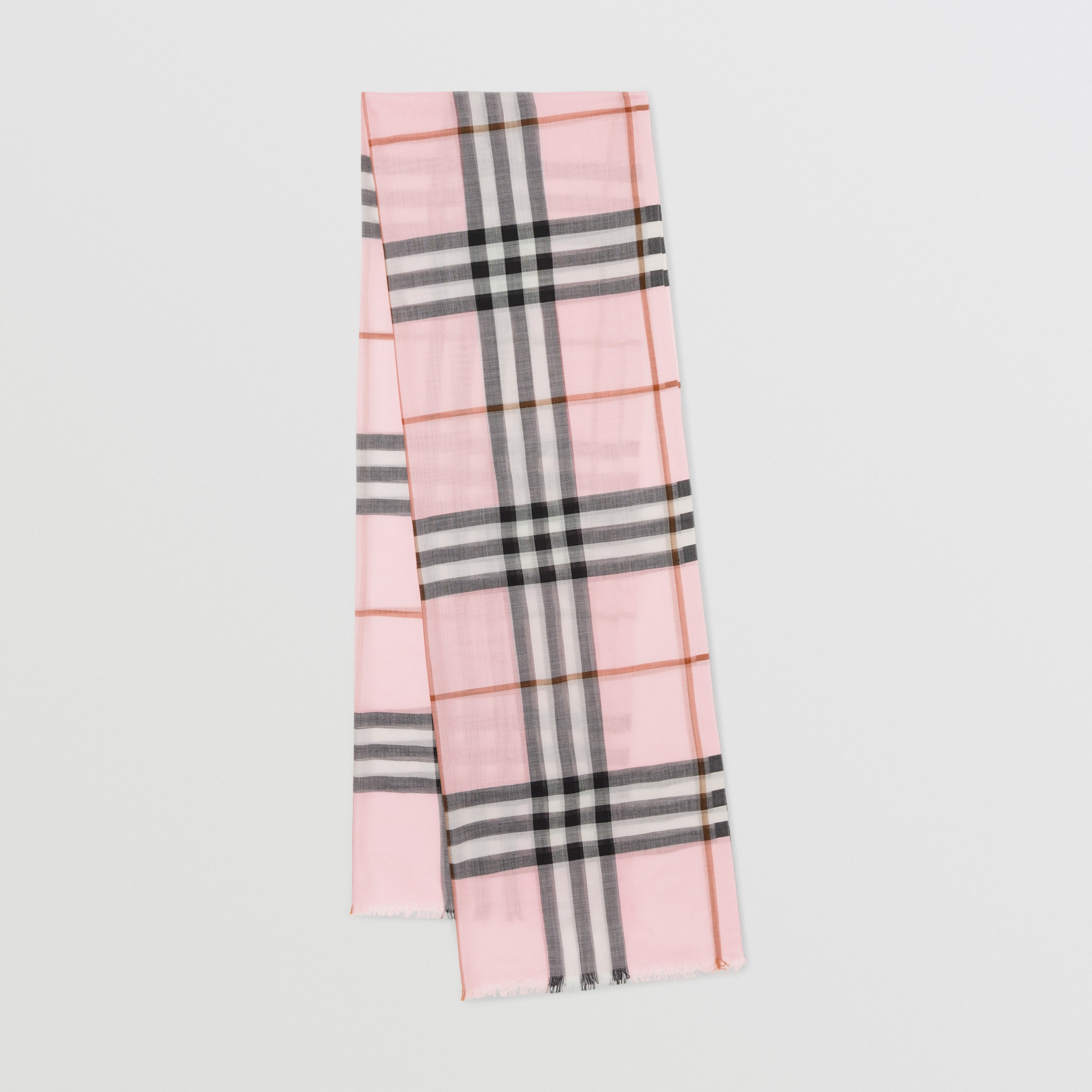 Check Lightweight Wool Silk Scarf in Pale Candy Pink | Burberry® Official