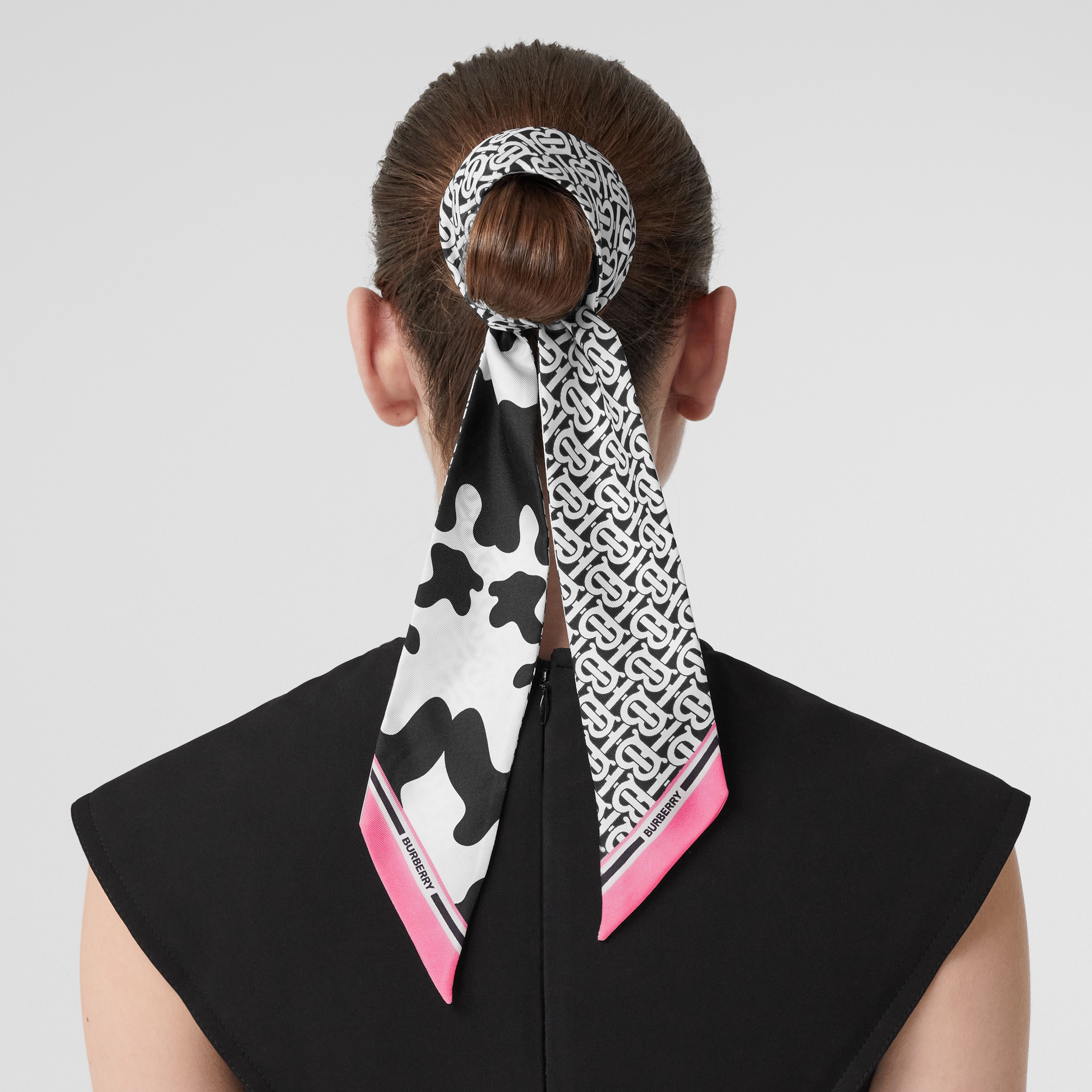 Monogram and Abstract Print Silk Skinny Scarf in Monochrome - Women | Burberry® Official - 3