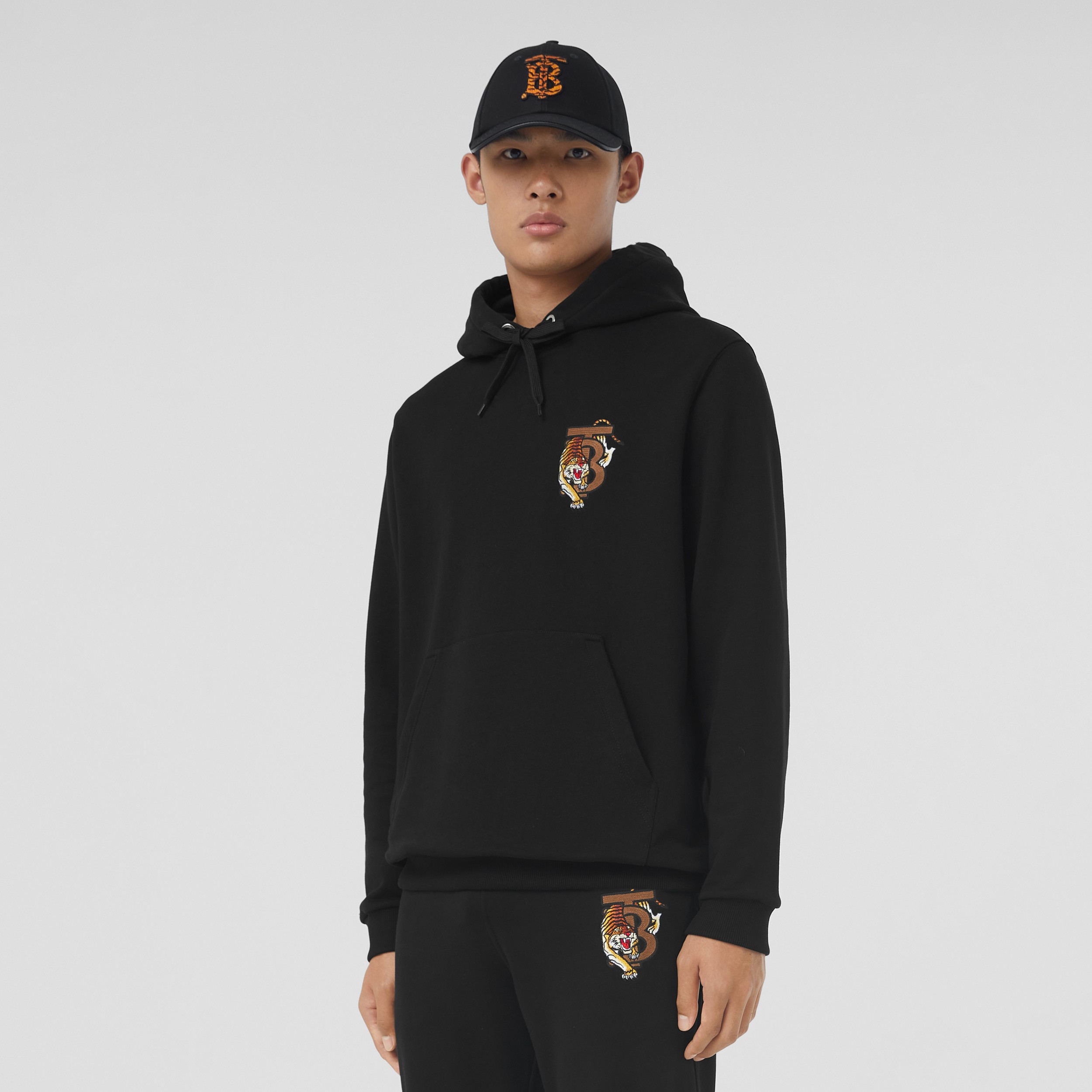 Tiger Graphic Cotton Hoodie in Black - Men | Burberry® Official - 1