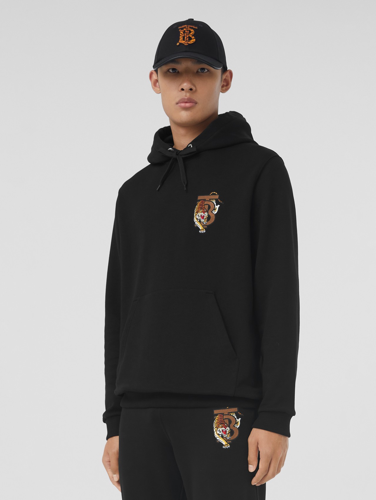Tiger Graphic Cotton Hoodie in Black