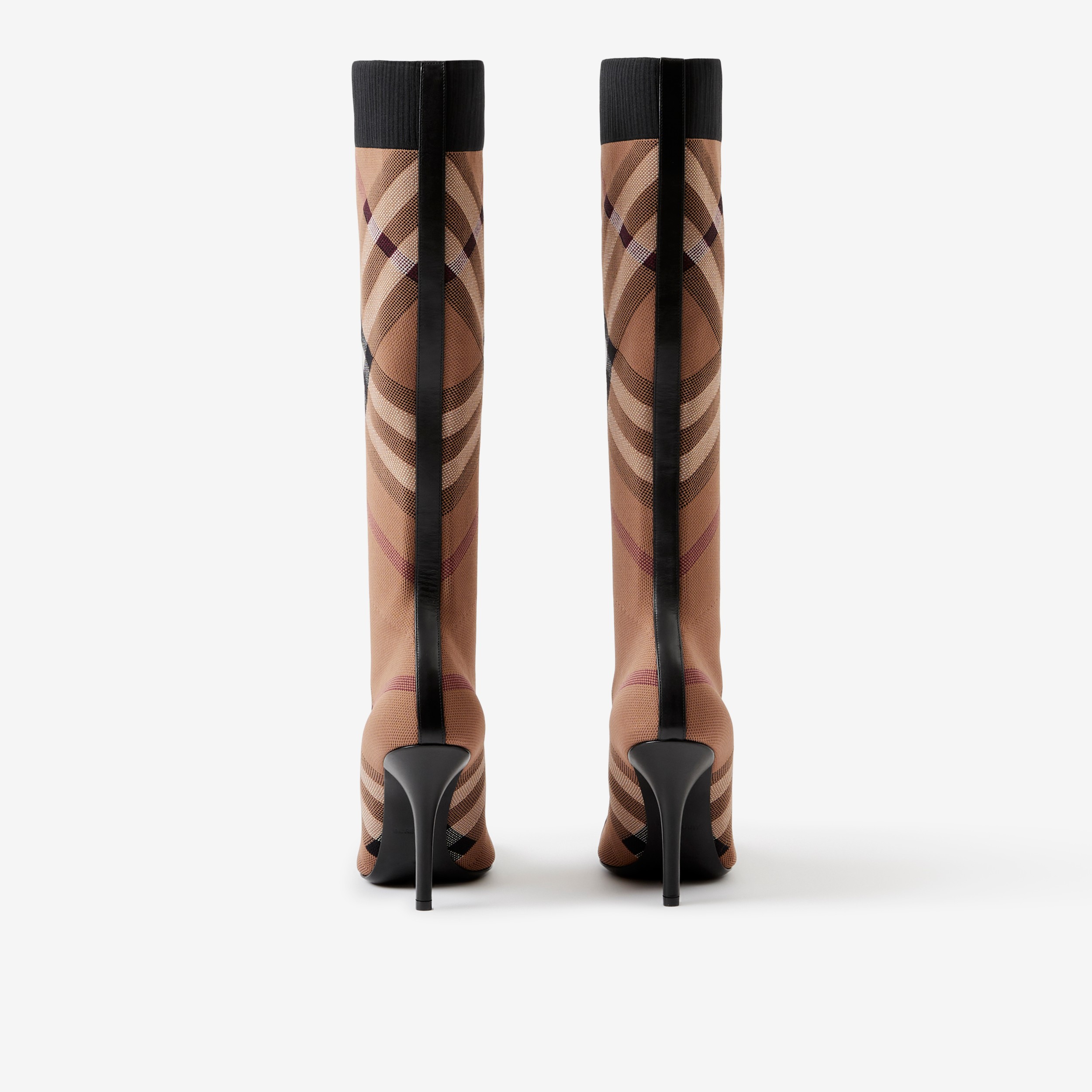 Knitted Check Sock Boots in Birch Brown Women Burberry® Official