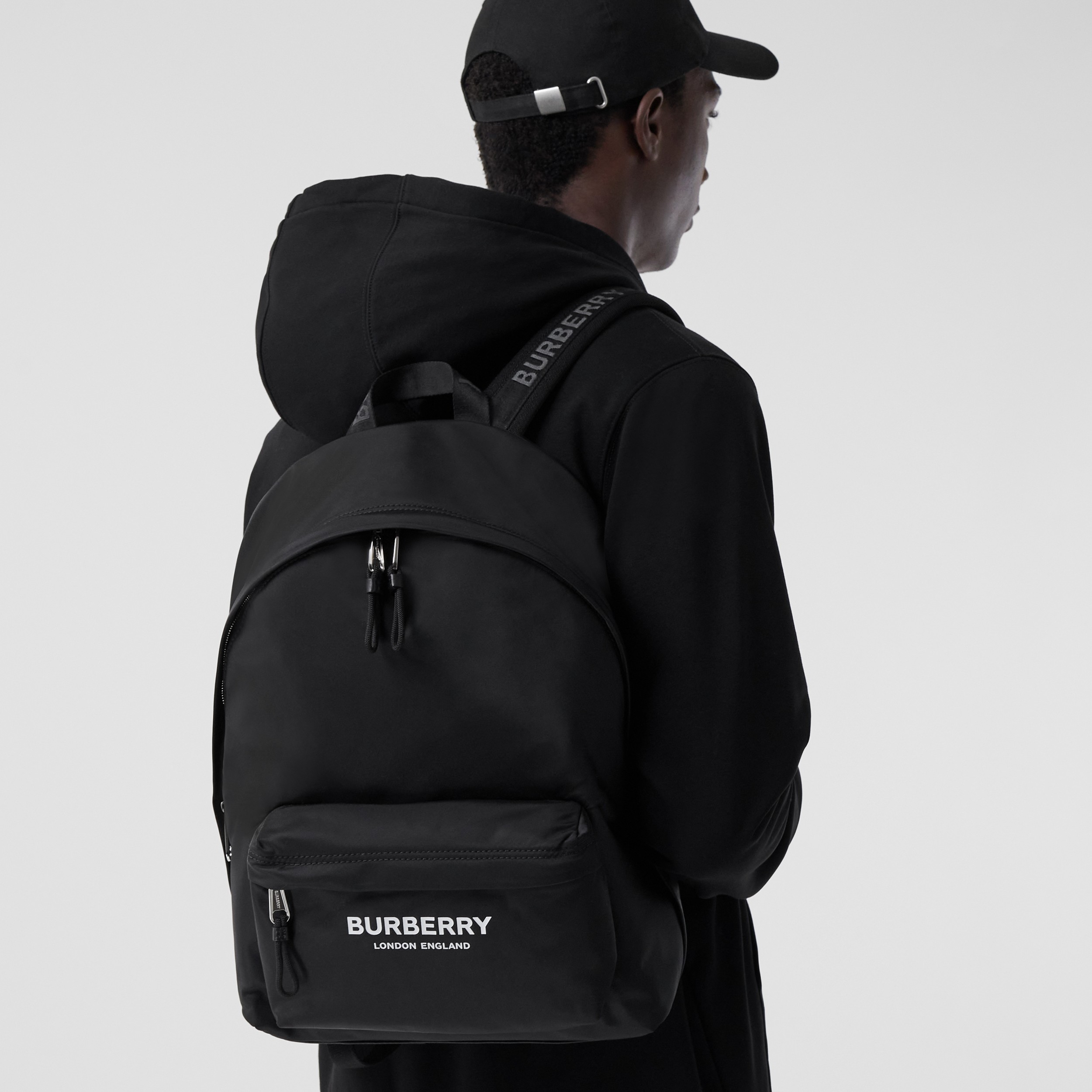 Logo Print Nylon Backpack in Black | Burberry® Official - 4