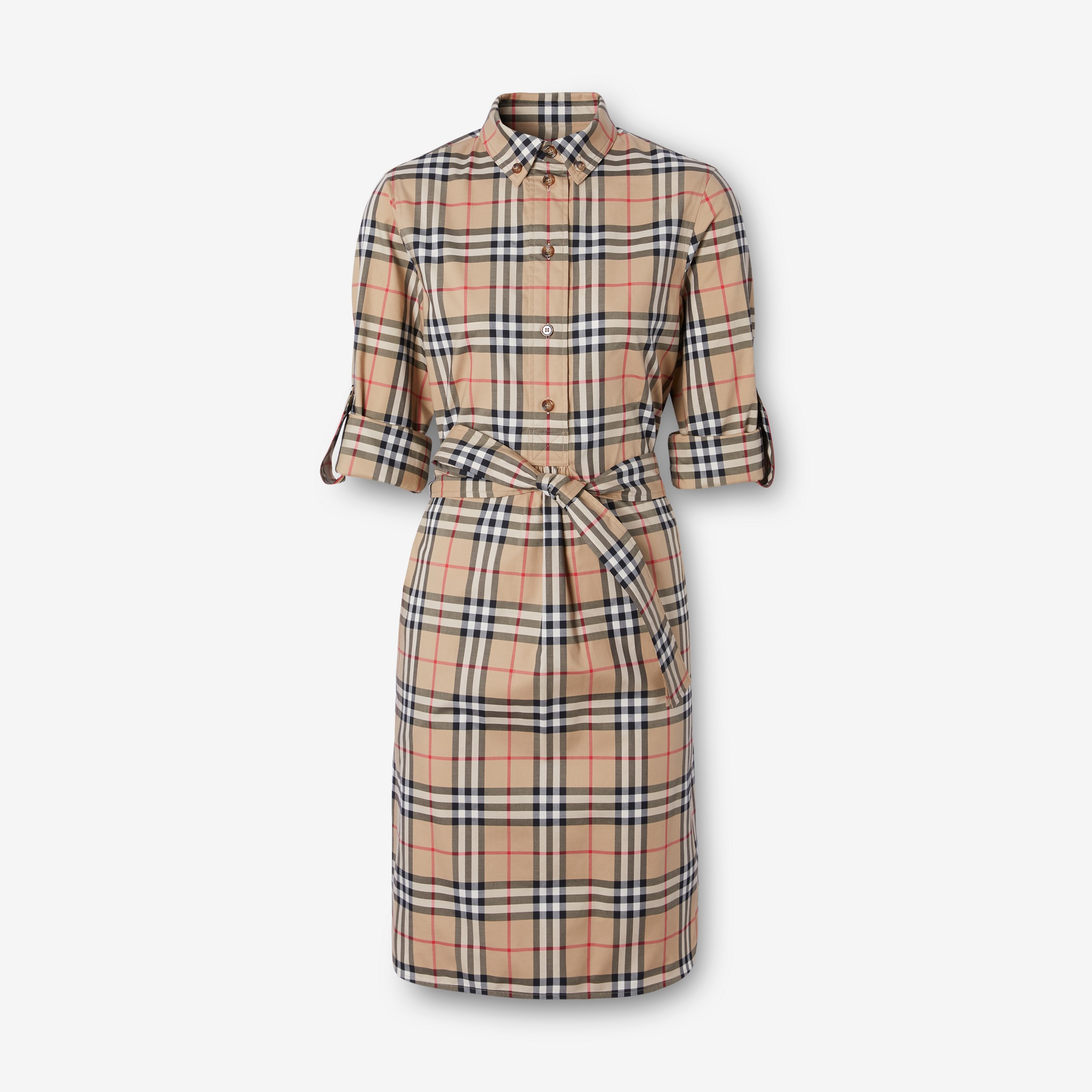 Vintage Check Stretch Cotton Tie-waist Shirt Dress in Archive Beige | Burberry® Official - 1