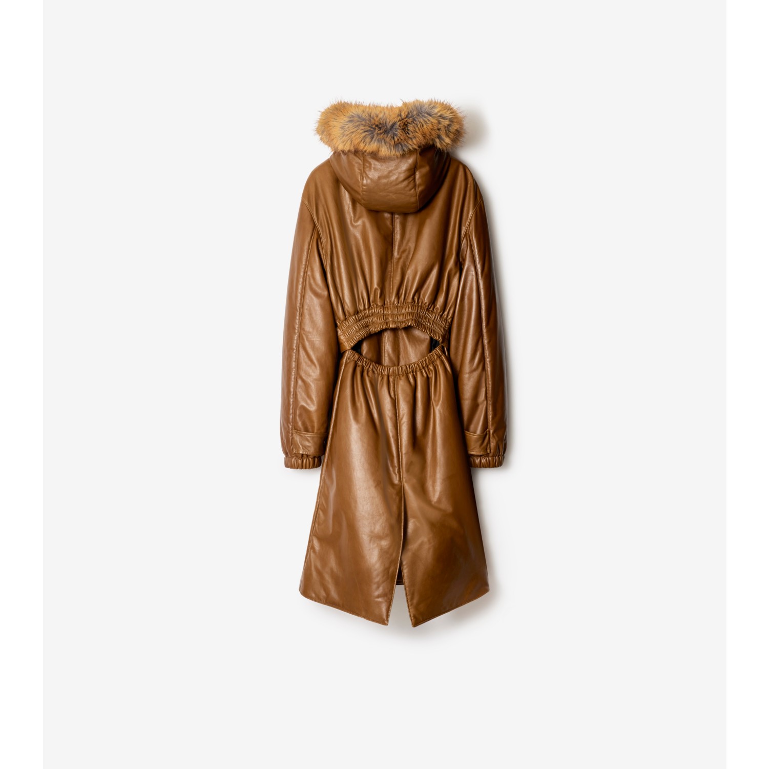 Faux Fur Trim Leather Parka