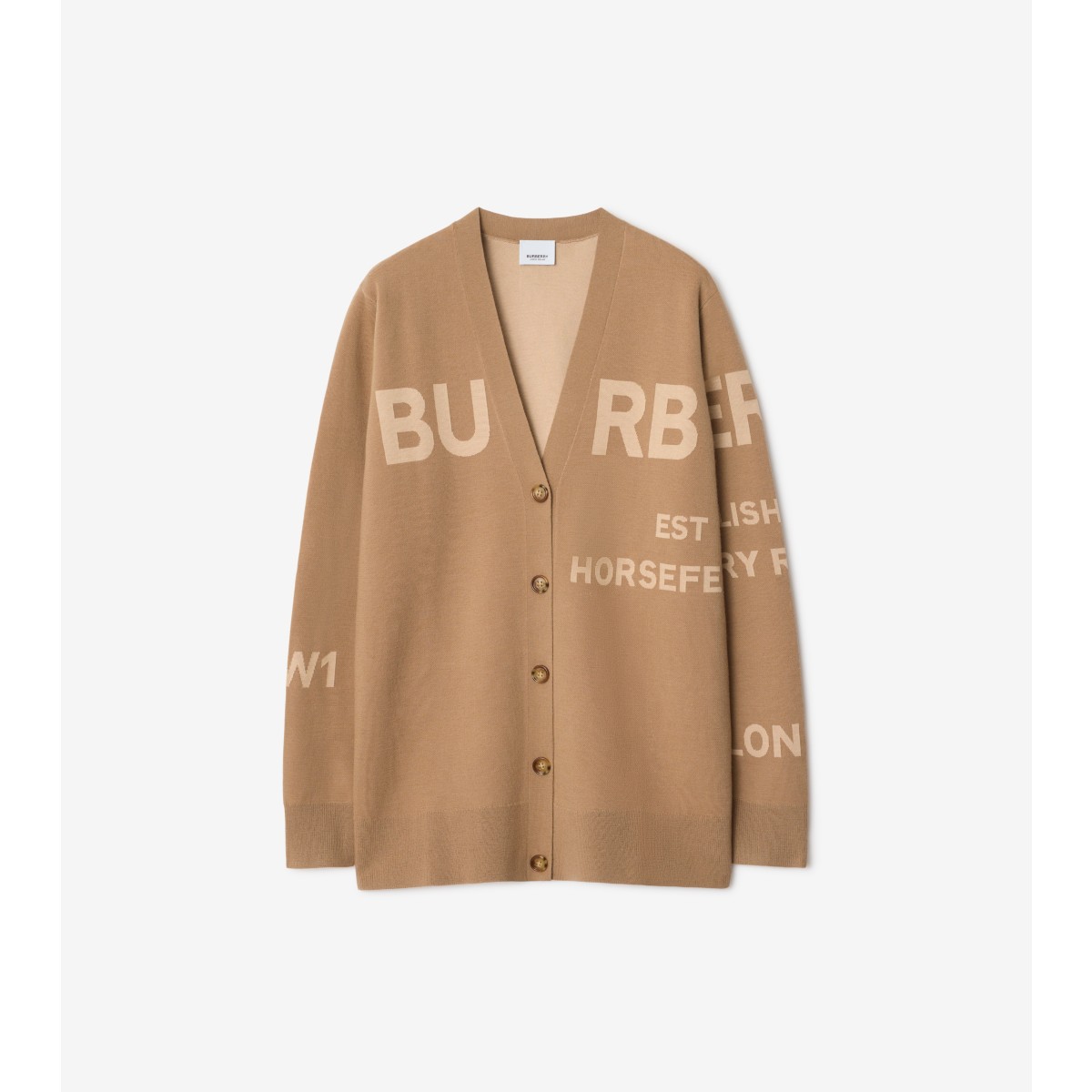 Burberry Horseferry Silk Wool Blend Cardigan In Camel