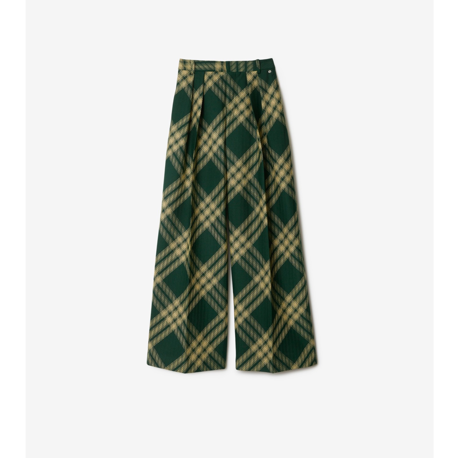 Pleated Check Wool Trousers