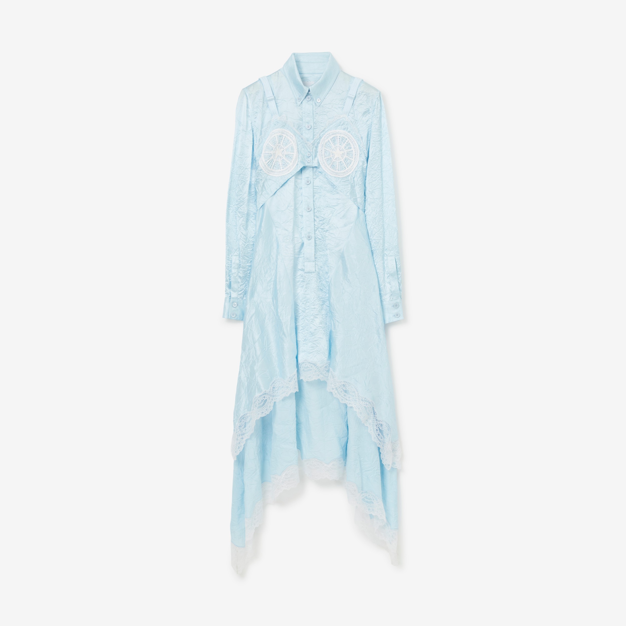 Lace Detail Satin Reconstructed Gown in Glacier Blue - Women | Burberry® Official - 1