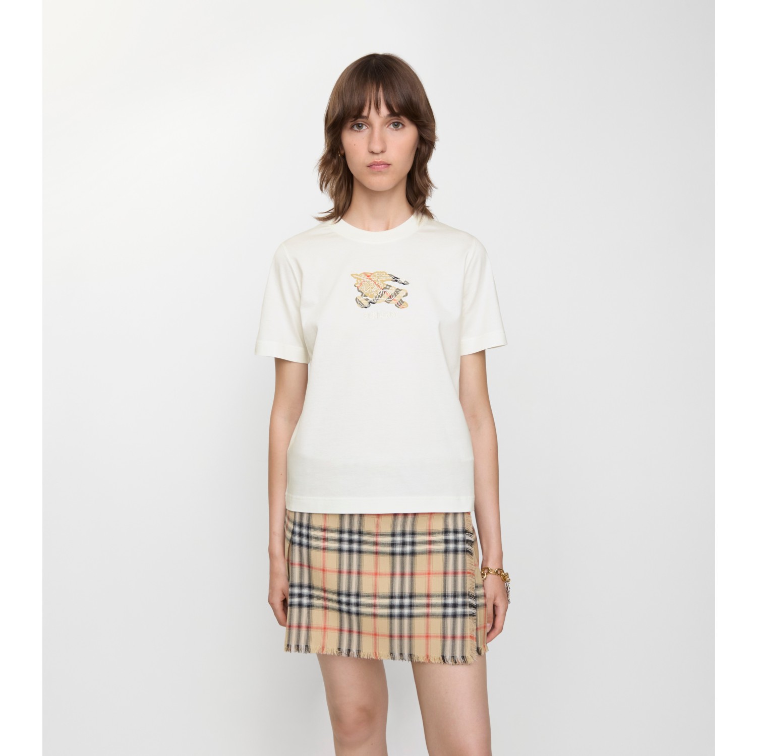 EKD Check Cotton T-shirt in Chalk white - Women | Burberry® Official