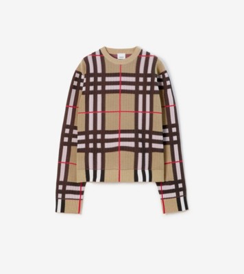 チェック コットンブレンドセーター (アーカイブベージュ) - メンズ, コットン | Burberry®公式サイト