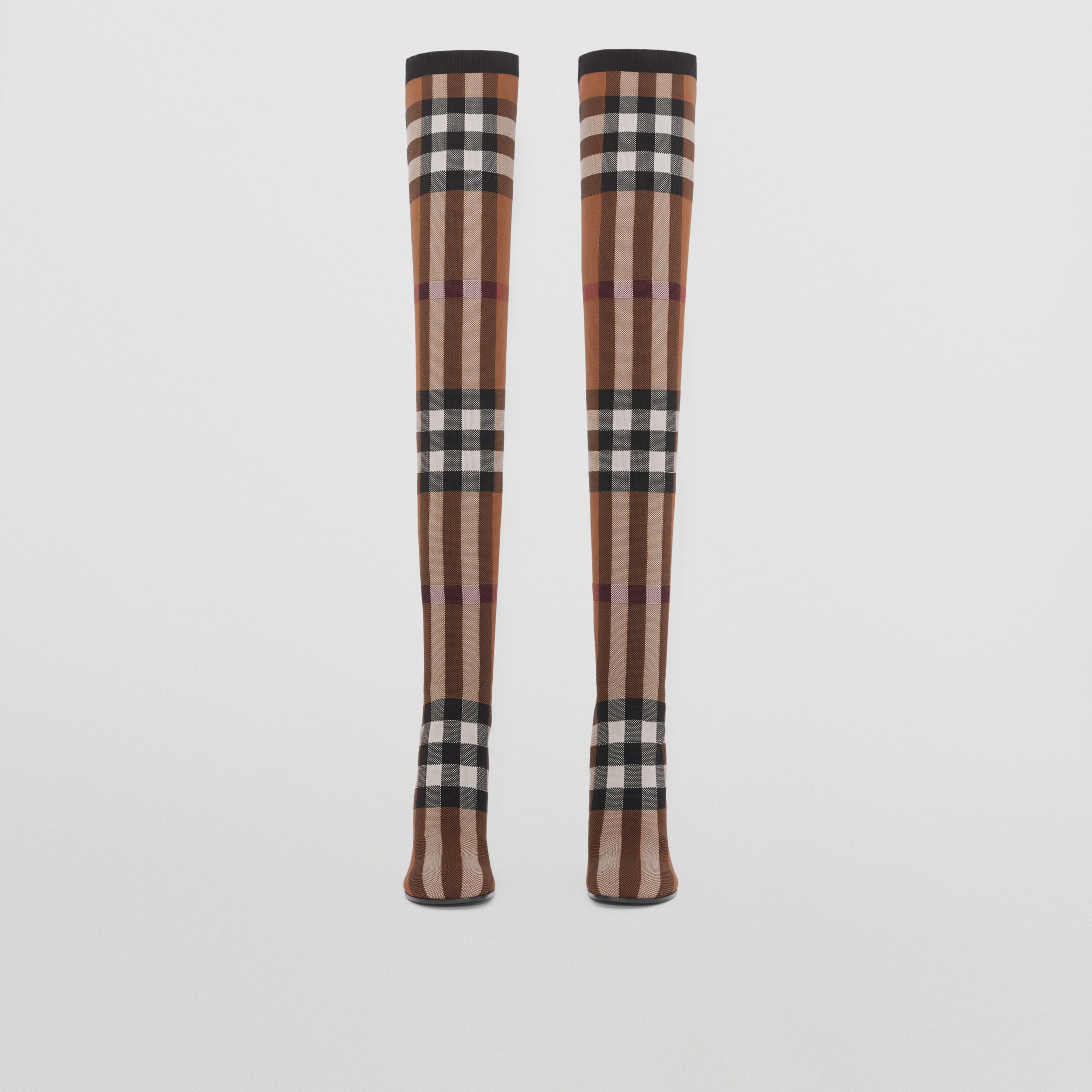 Knitted Check Overtheknee Sock Boots in Birch Brown Women