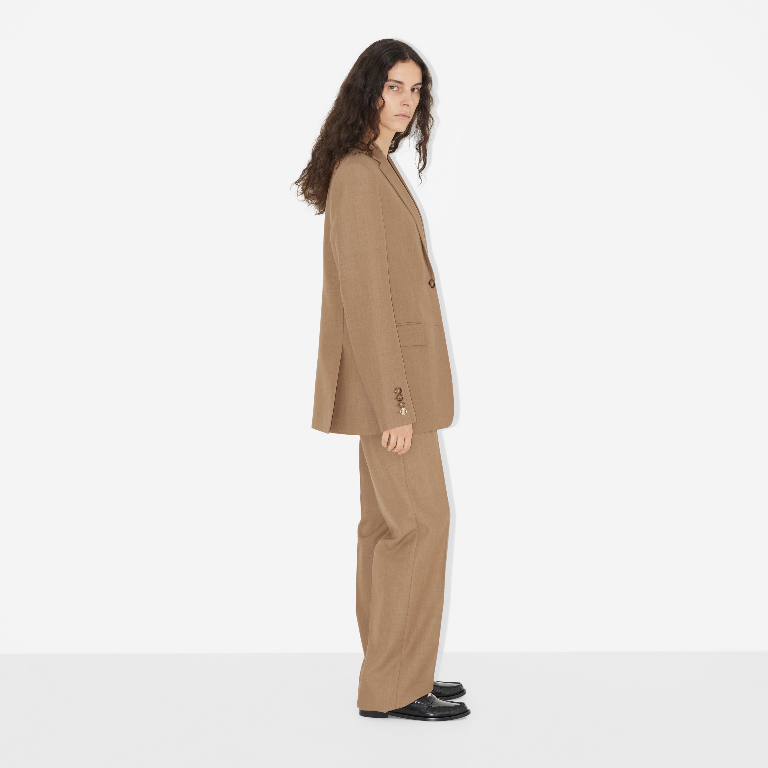 Wool Tailored Jacket in Camel Melange - Women | Burberry® Official - 3