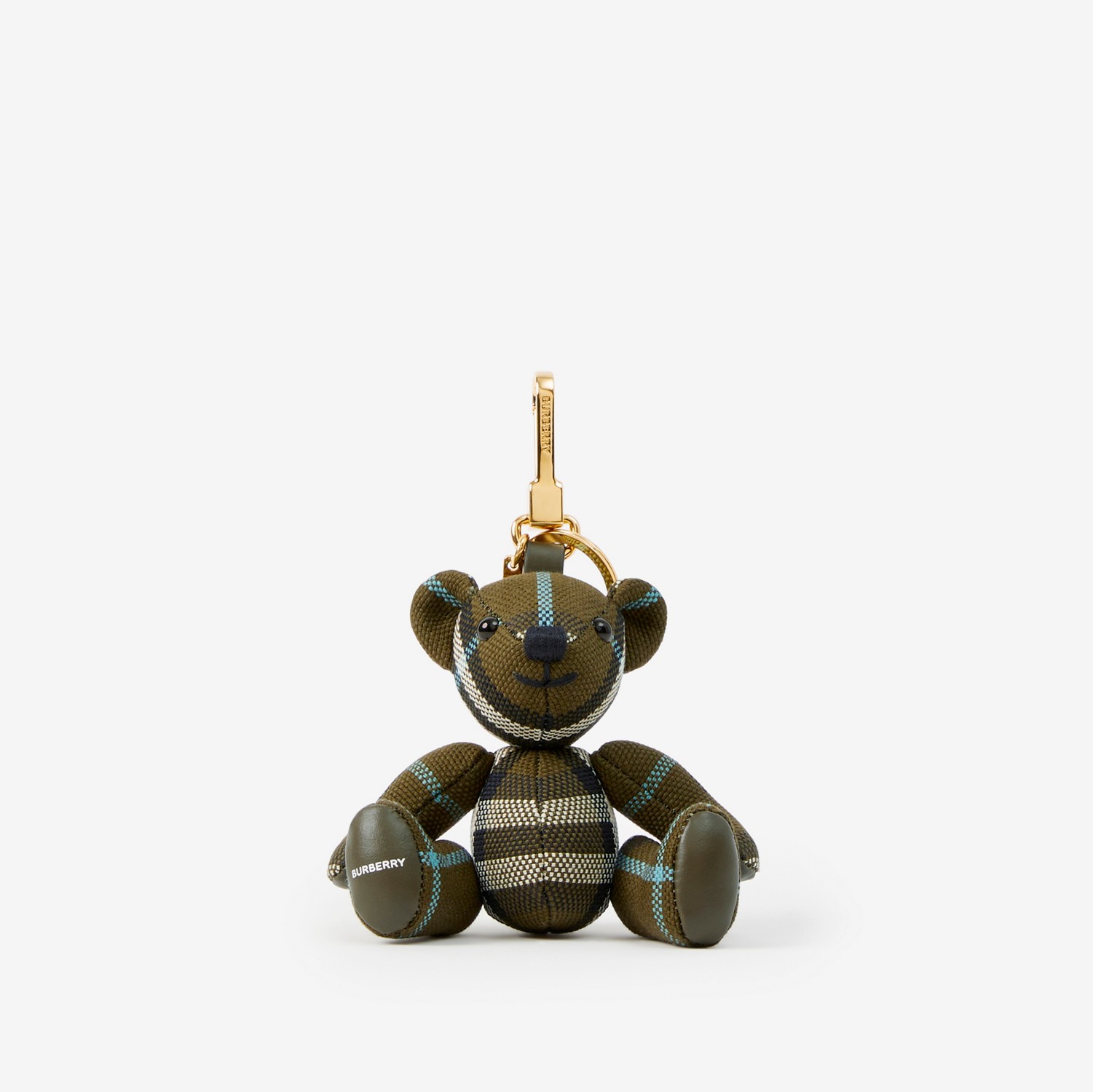 Check Cotton Thomas Bear Charm in Olive Green - Women | Burberry® Official